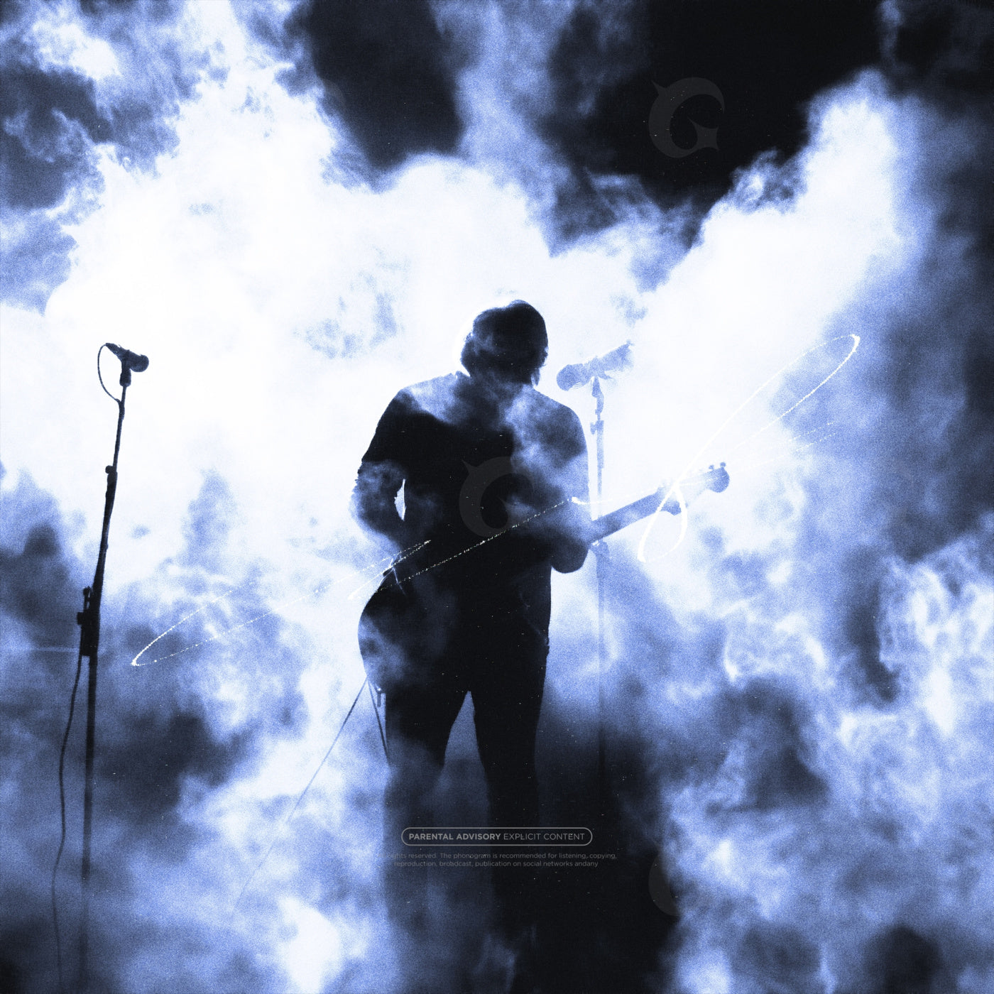 Silhouetted guitarist amidst smoke