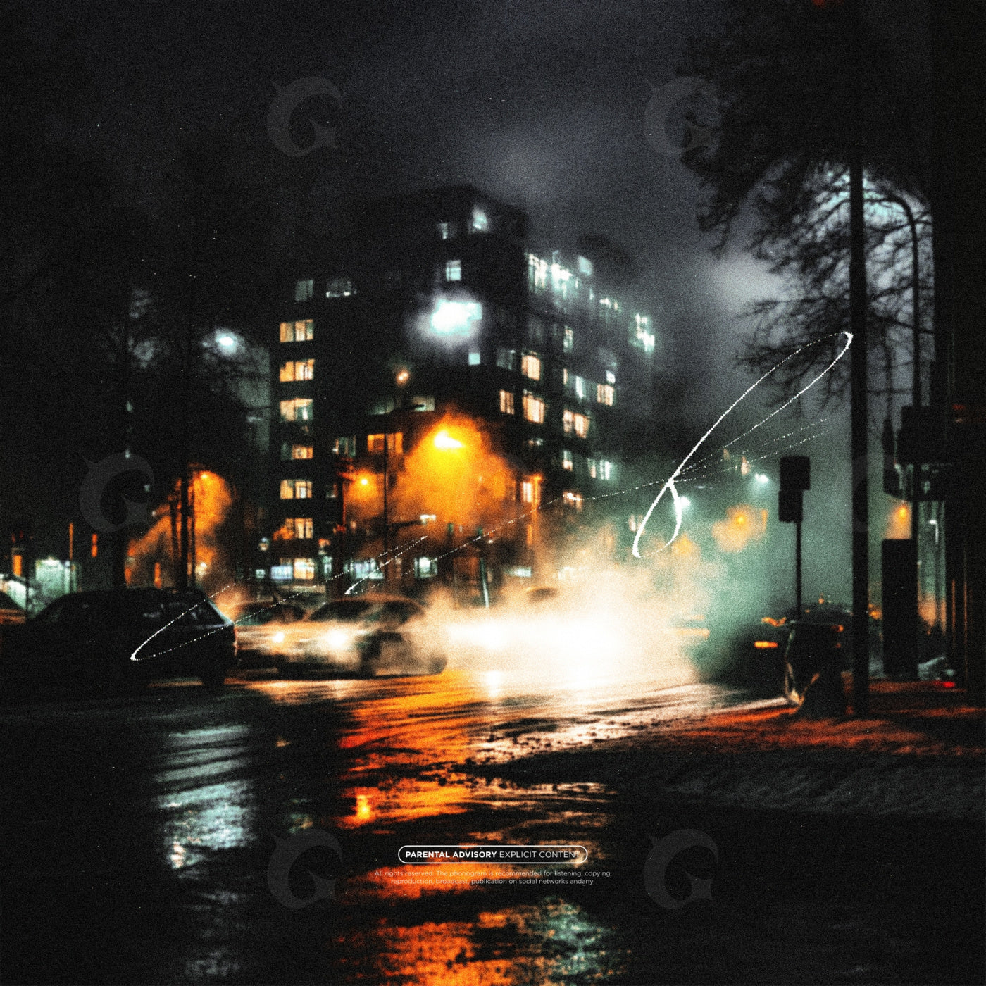 Midnight rainy intersection