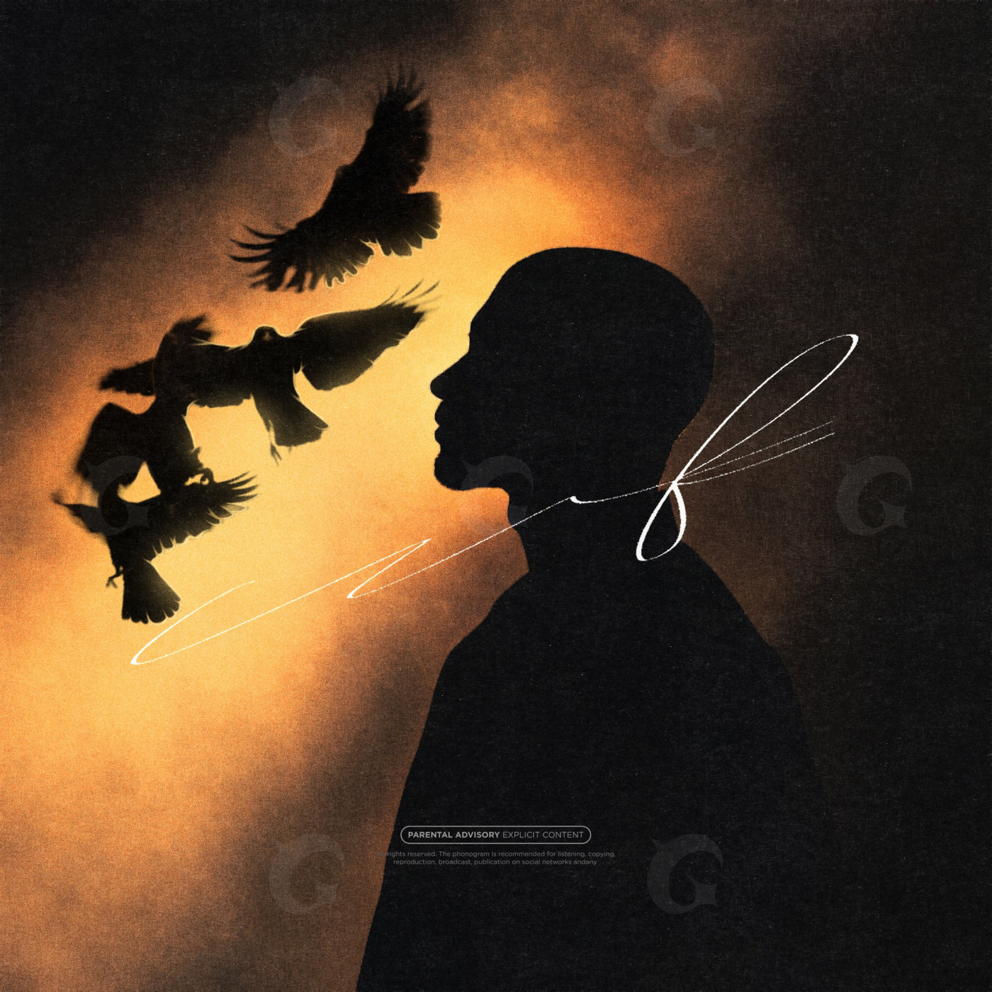 Silhouette with ravens