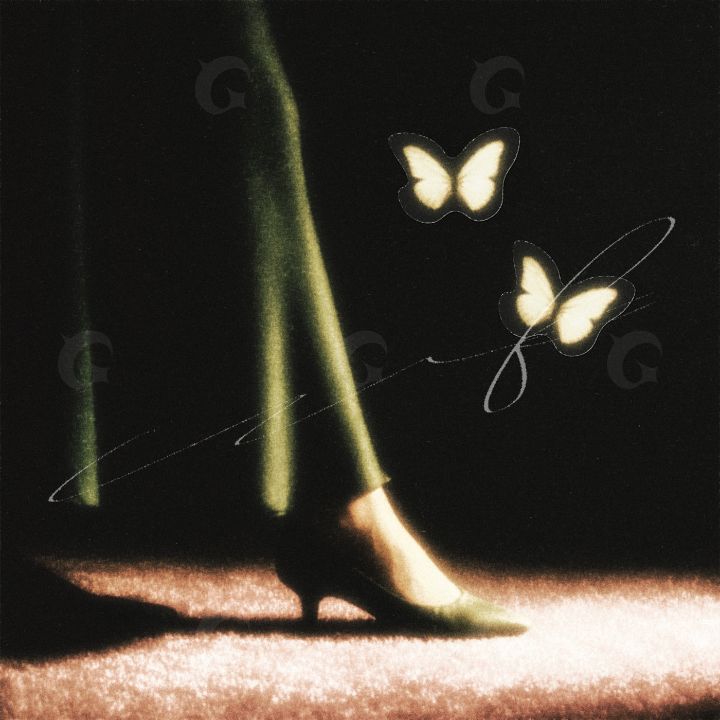 Heeled footstep with butterflies