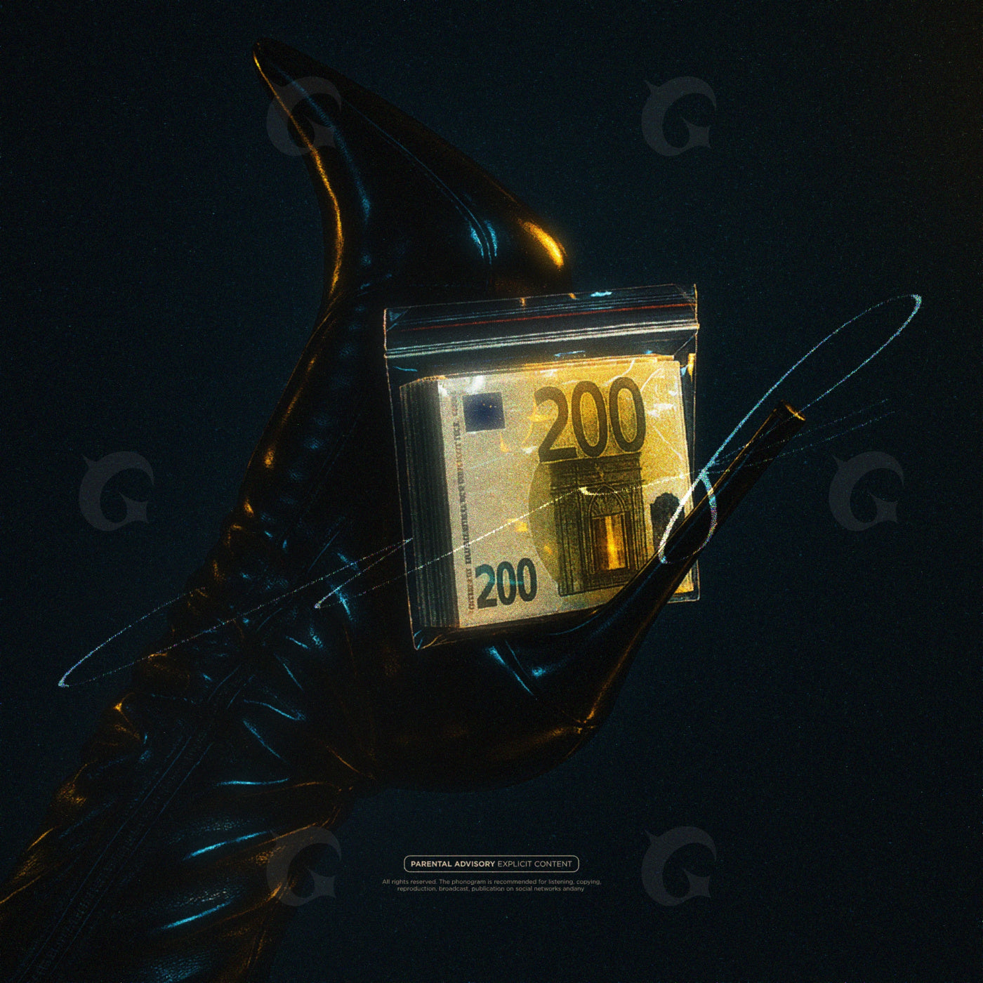 Gloved hand holding cash