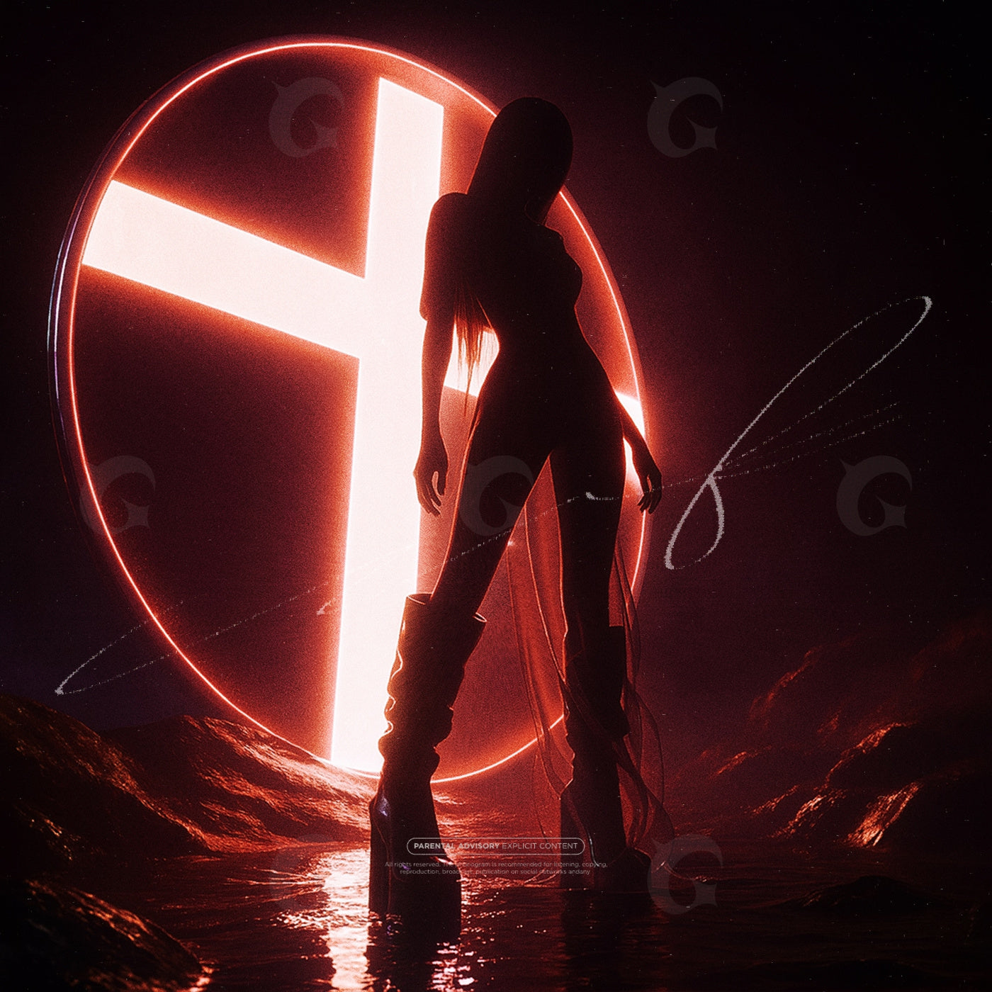 Neon cross silhouette