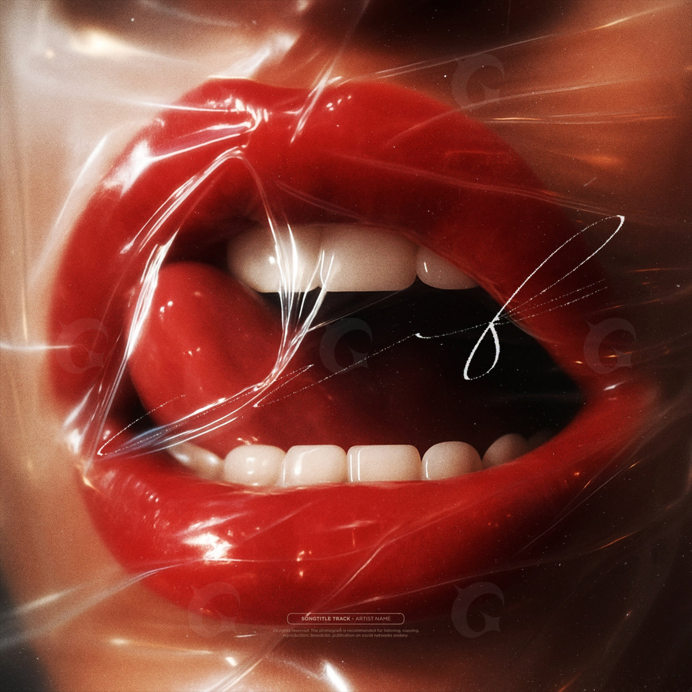 Lips against plastic