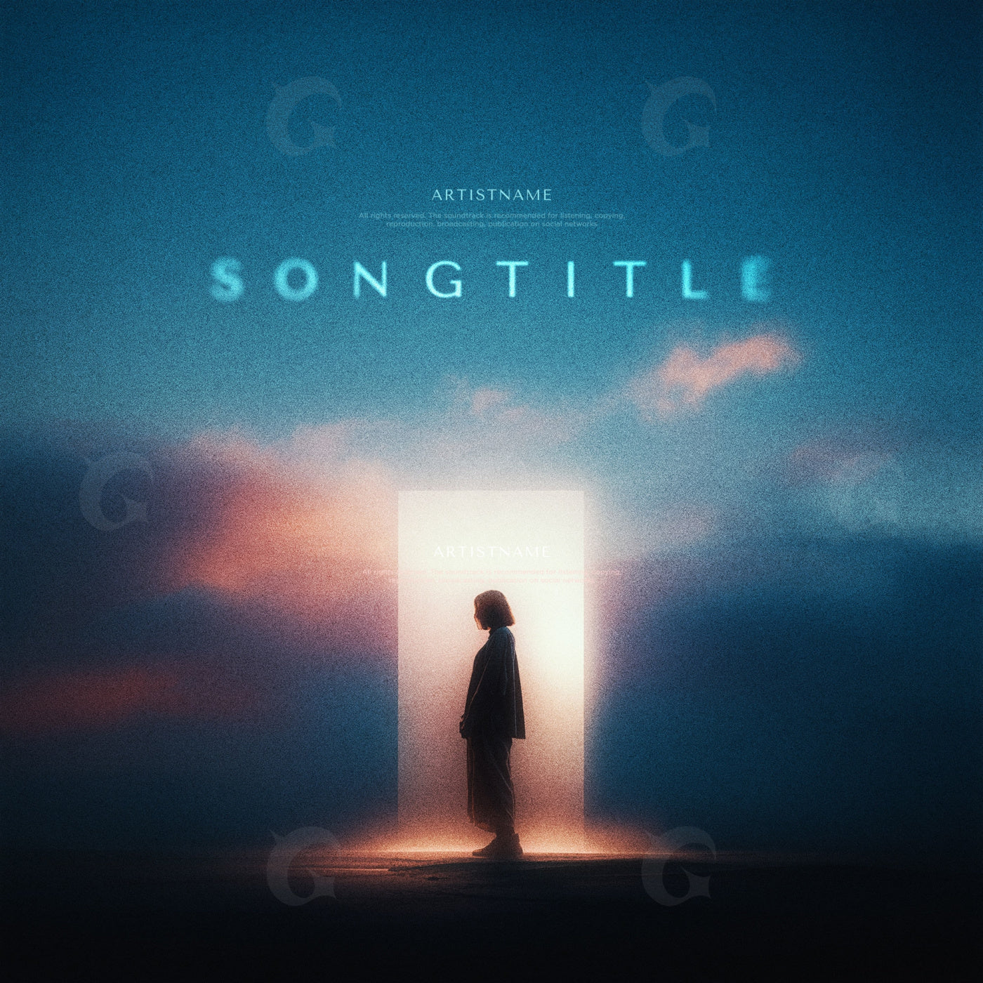 Silhouette before lit portal