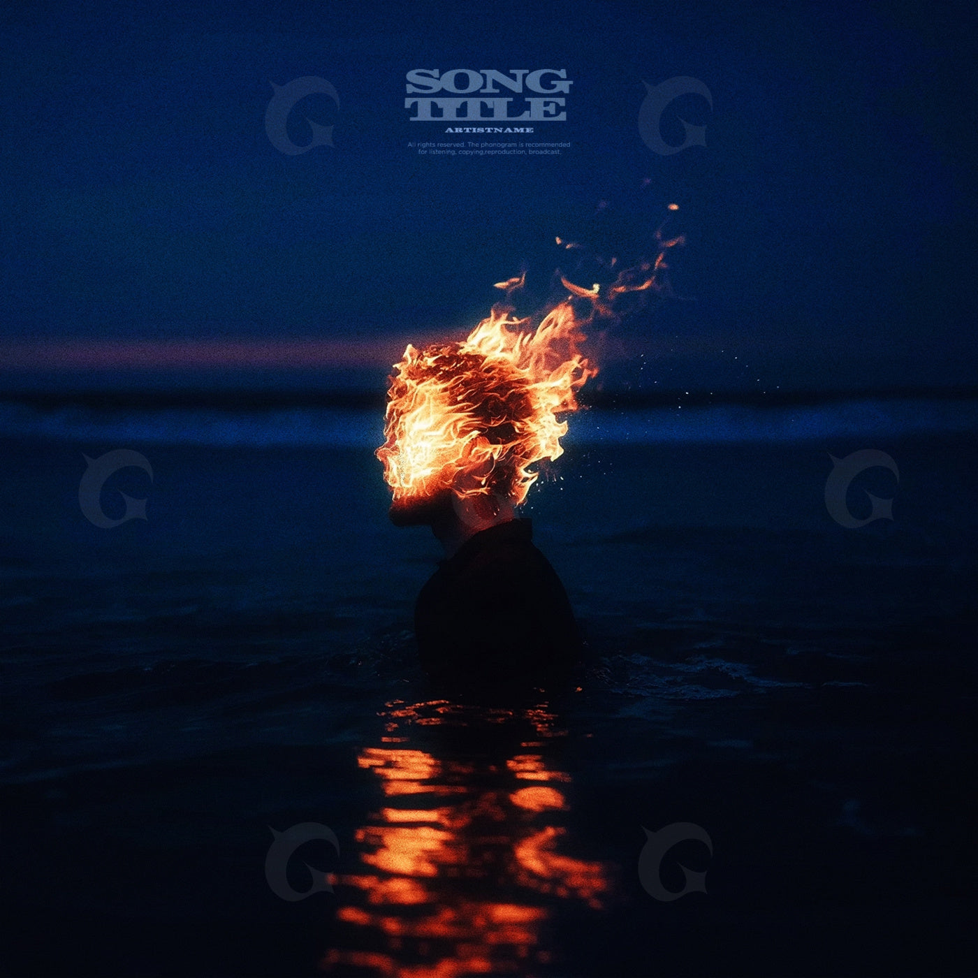 Flaming head in water