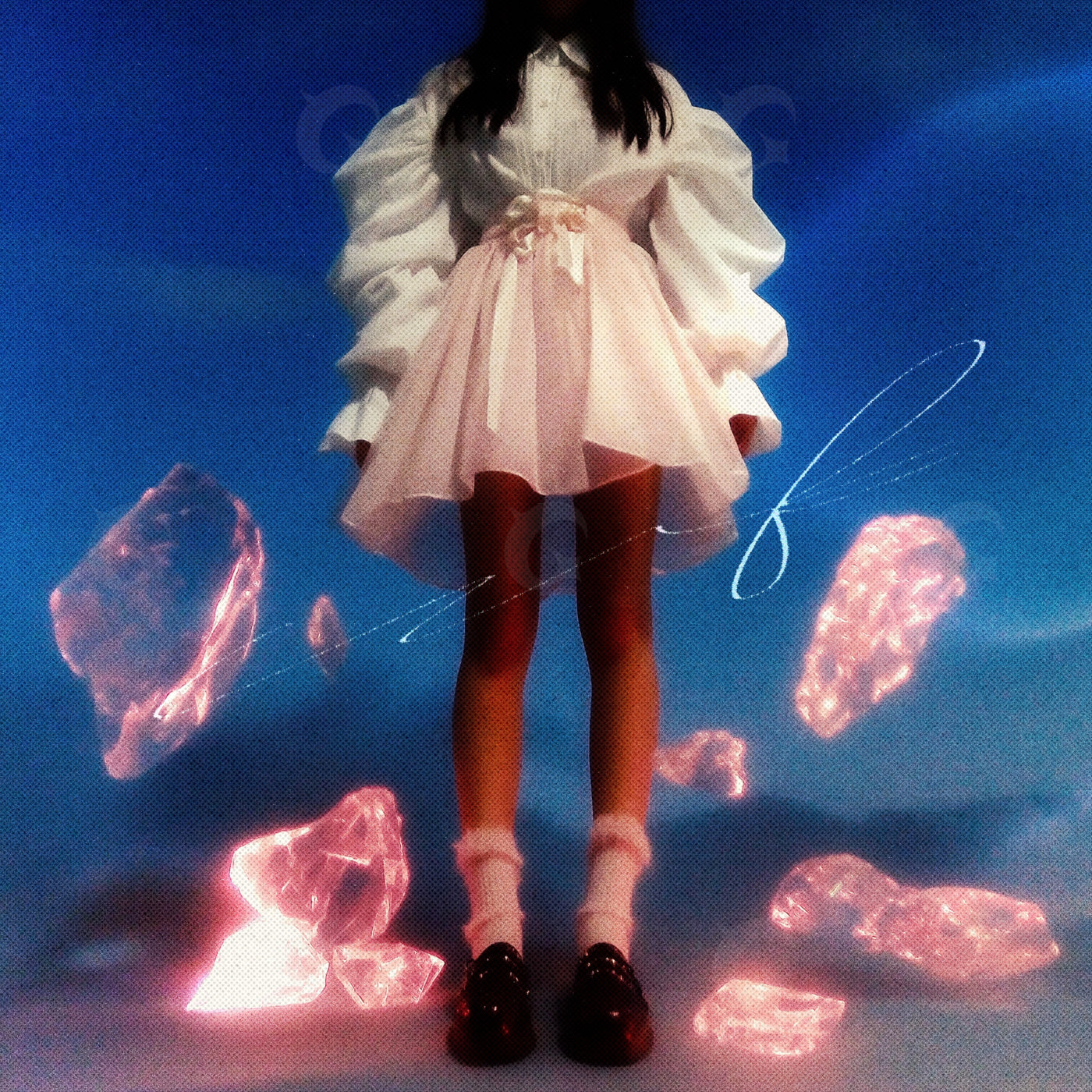 Girl among floating gems