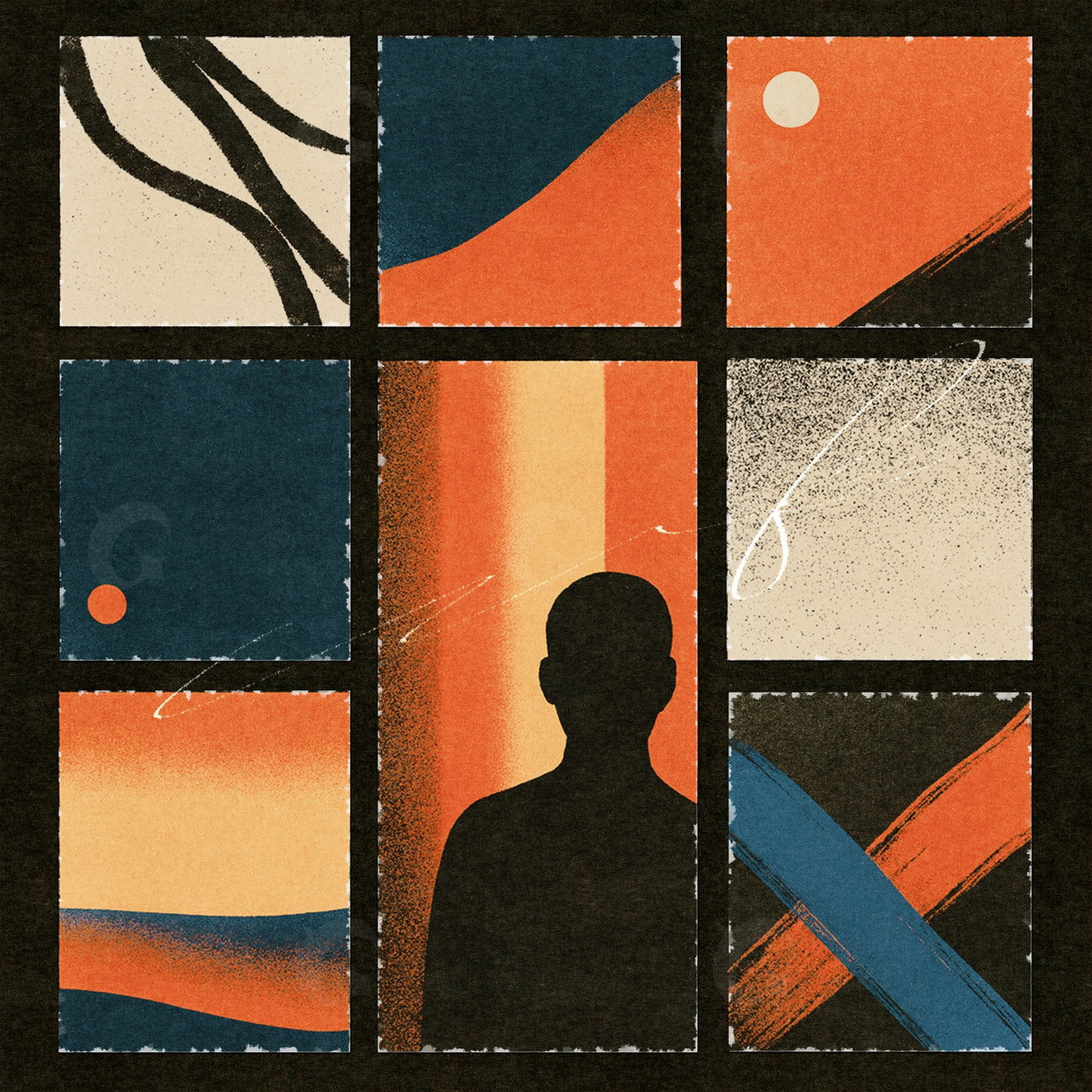 Silhouette amid fragments