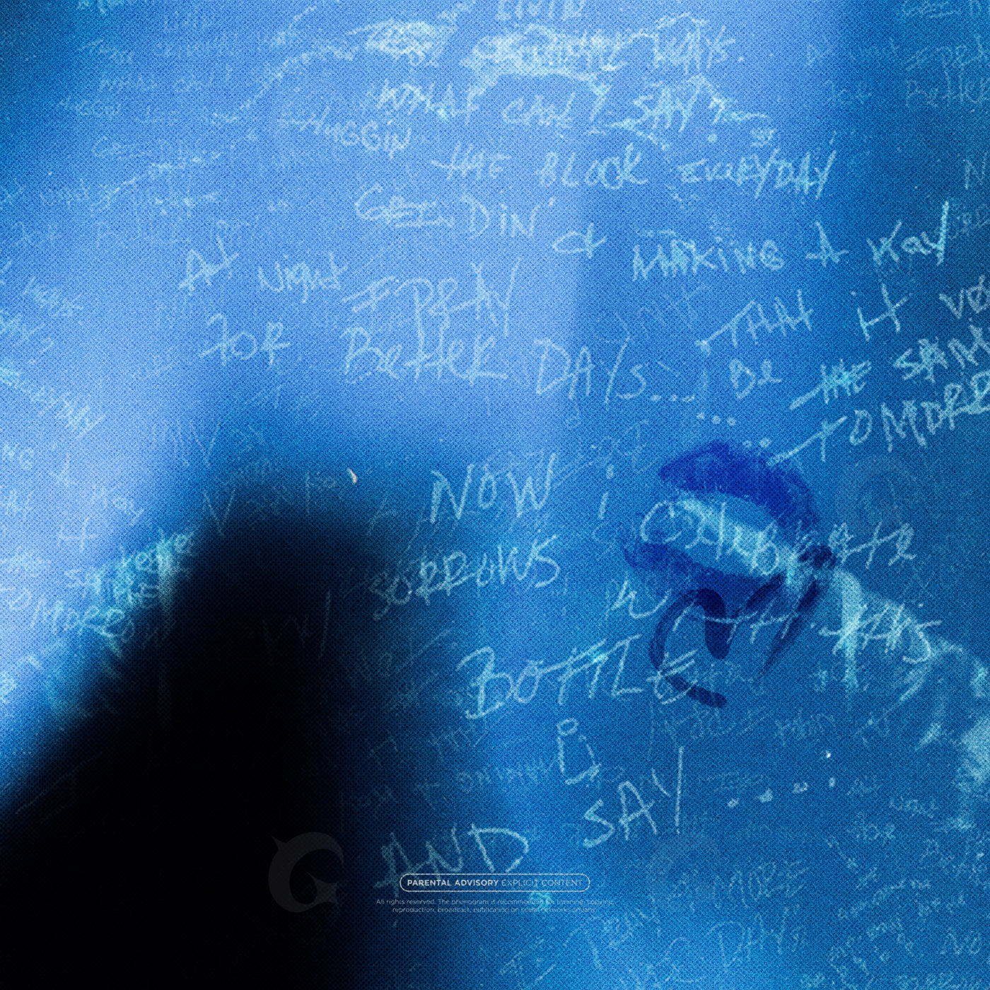 Shadowed scribbles and bottle