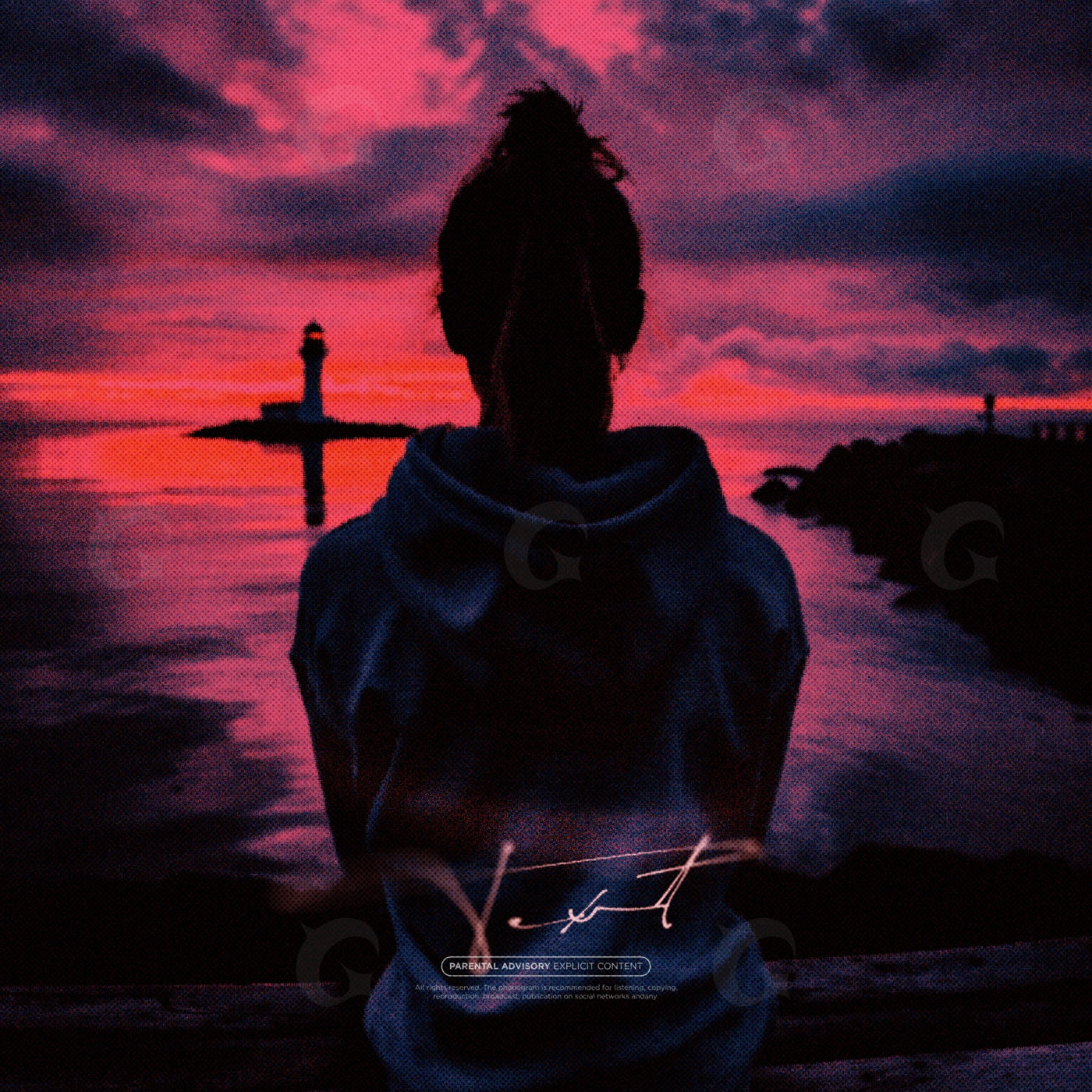 Silhouette facing lighthouse