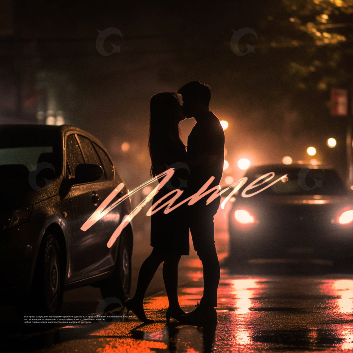 Midnight kiss on street