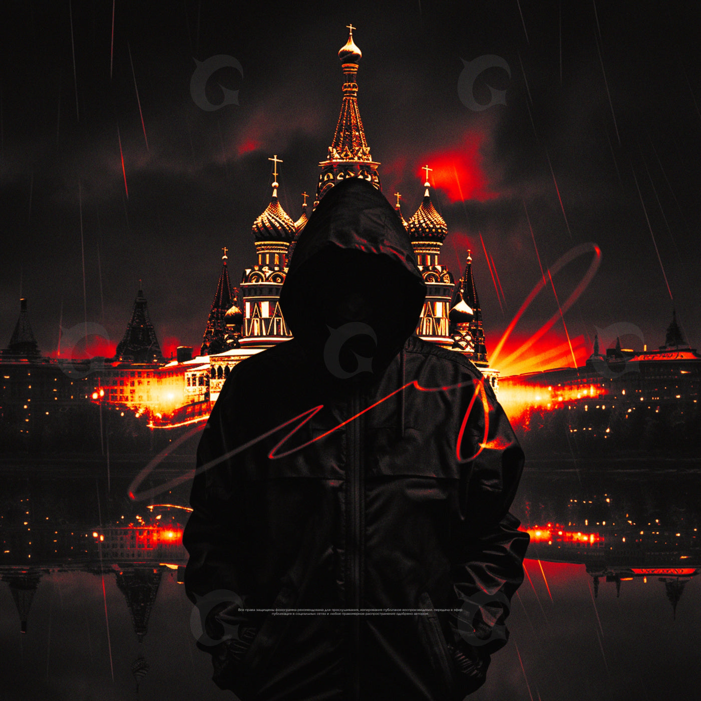 Hooded before cathedral