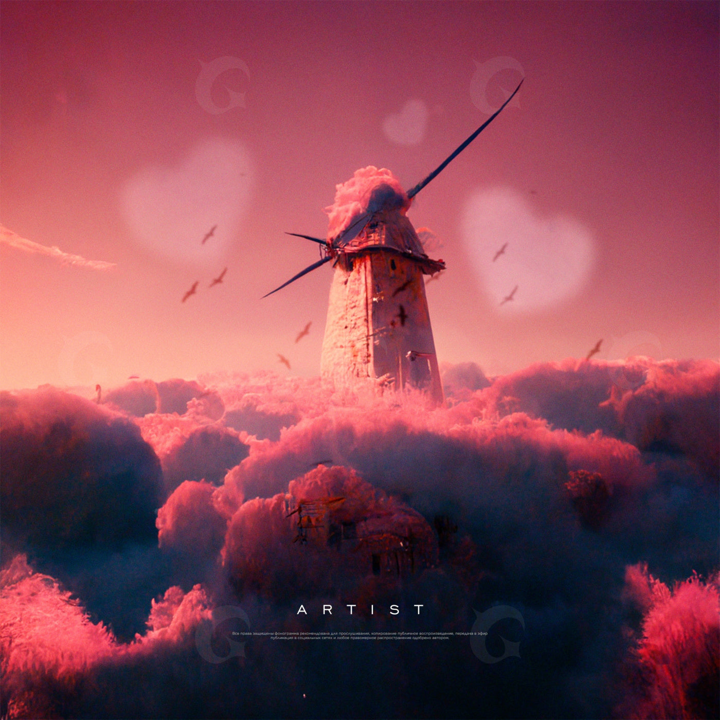 Windmill above clouds