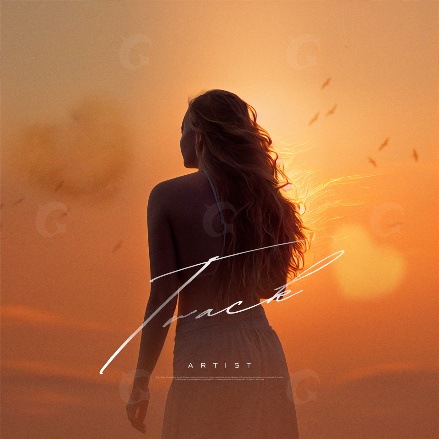 Woman facing sunset
