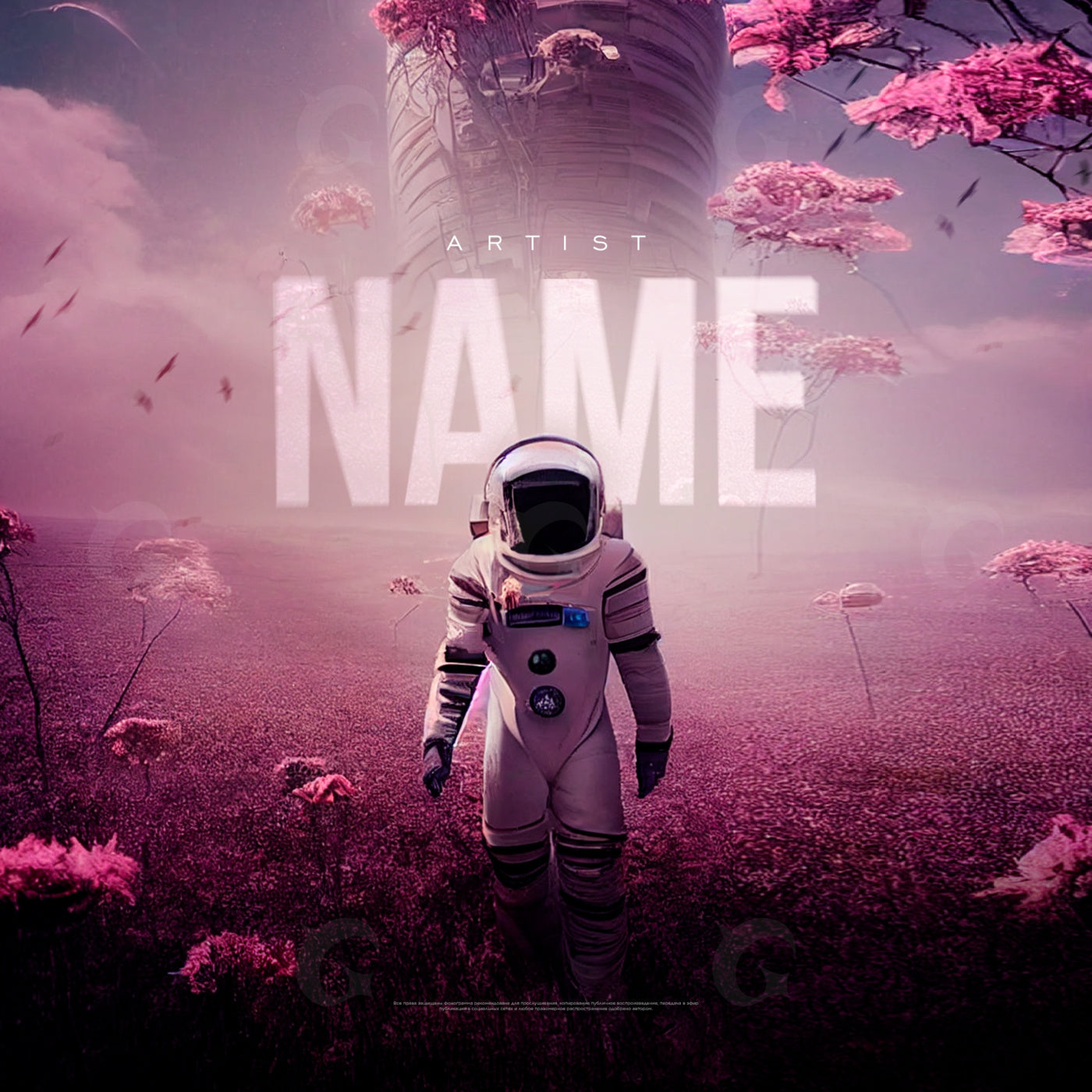 Astronaut among alien blooms