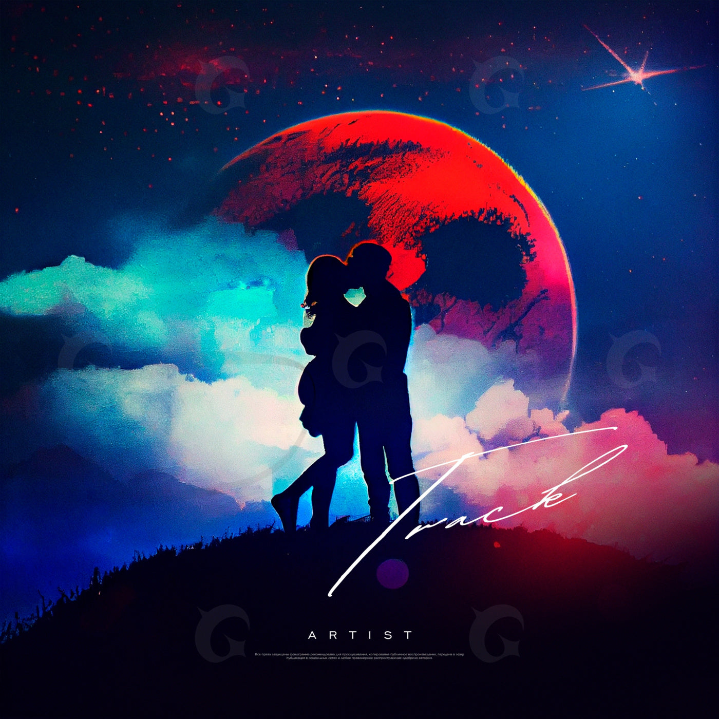 Moonlit lovers embrace
