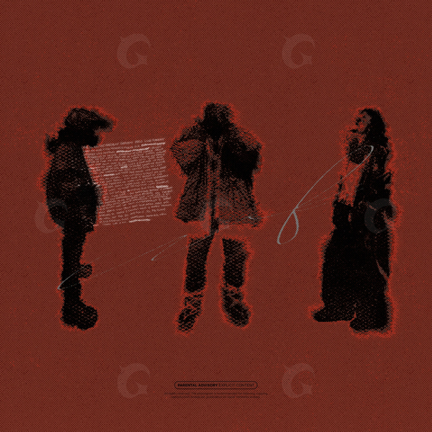 Three silhouetted figures