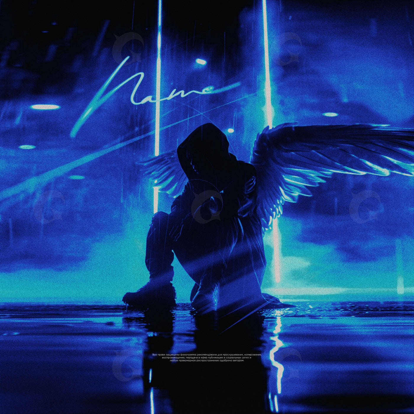 Neon angel kneeling