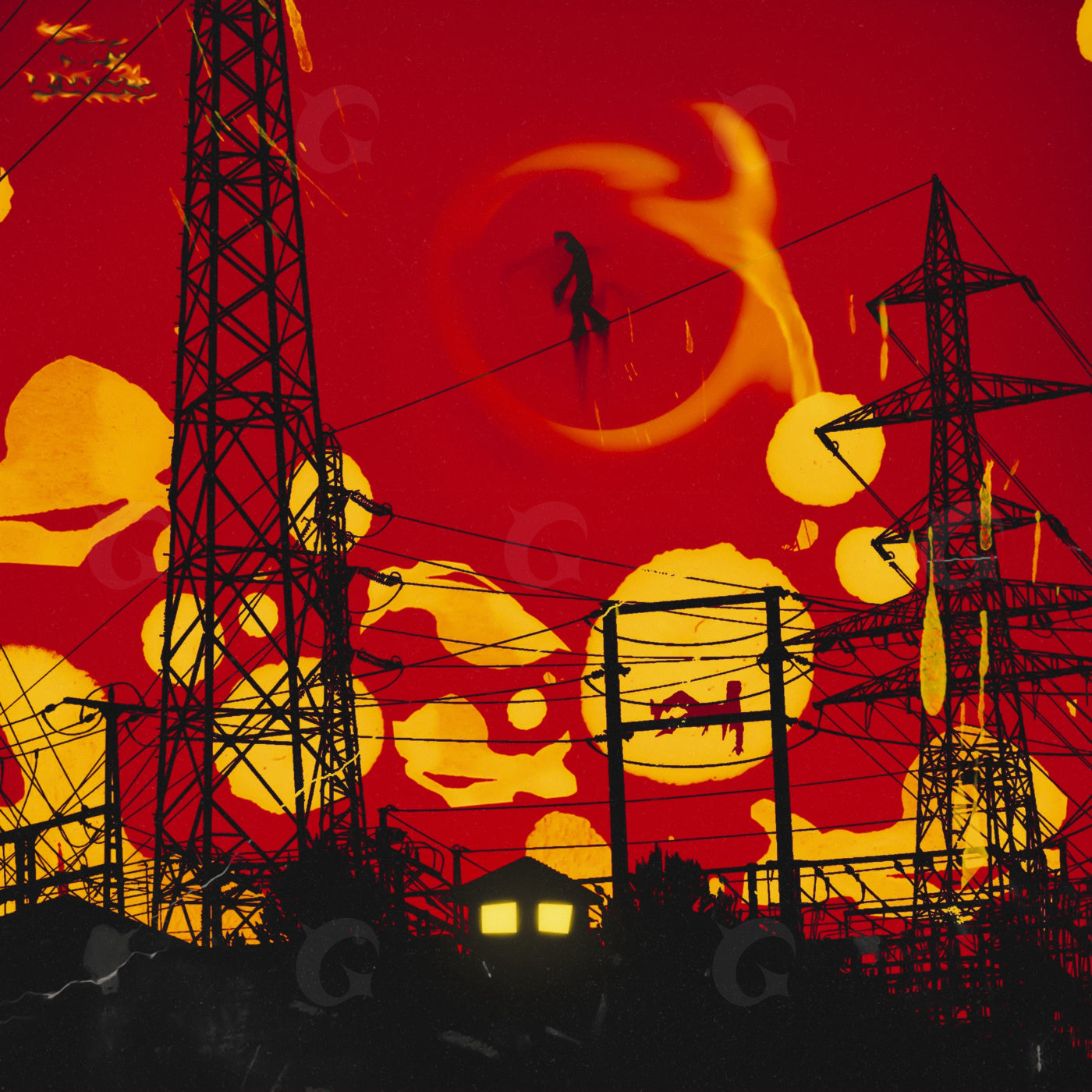 Towers under burning sky