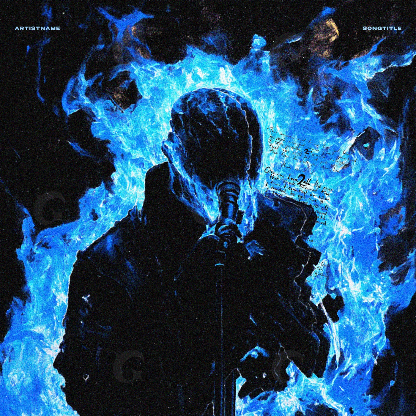 Flames around singer