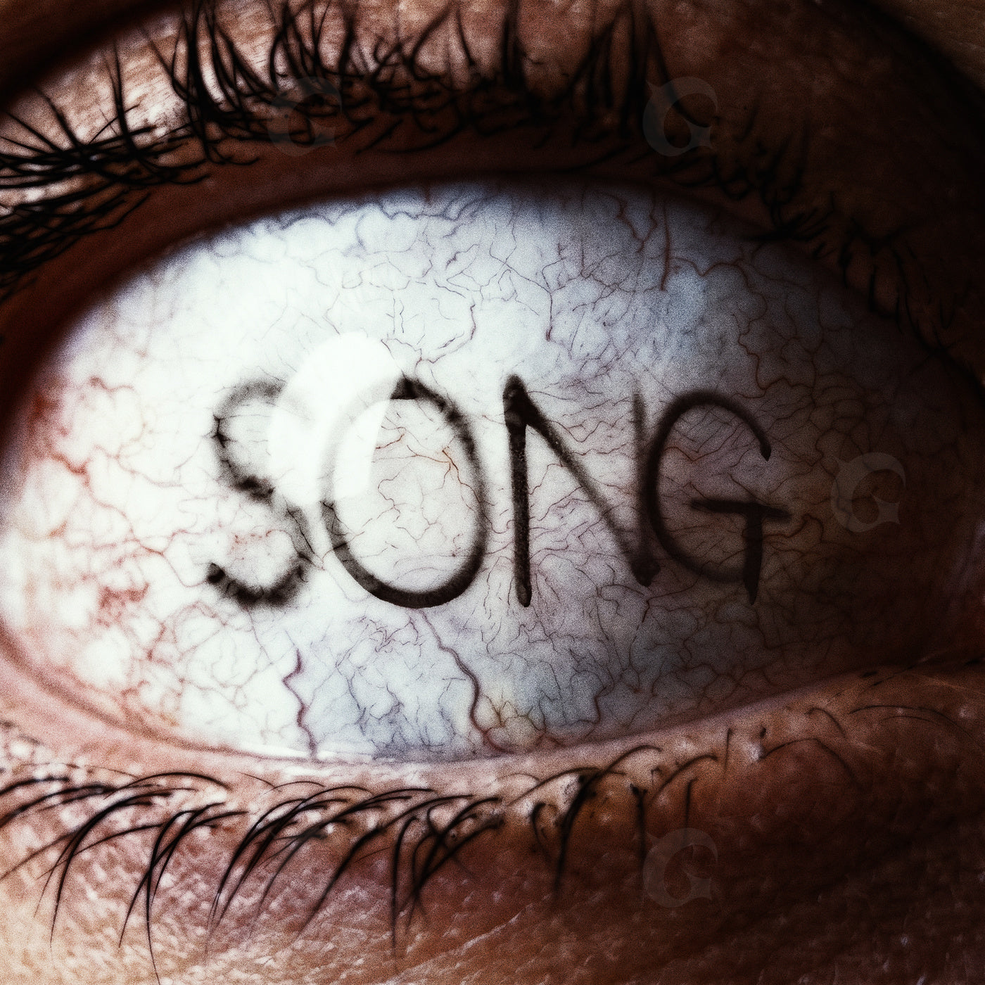 Close-up of an eye with the word 'SONG' superimposed on the iris. cover art album