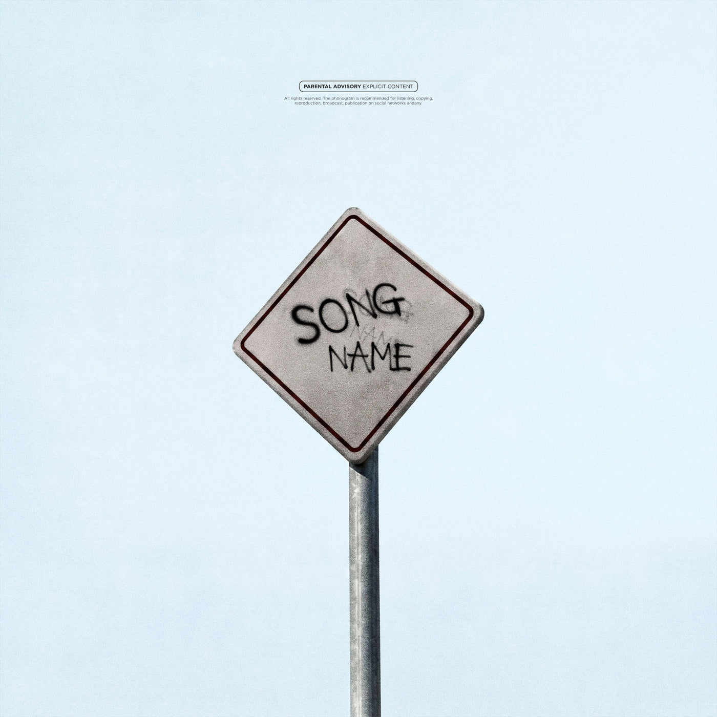 Street sign with 'SONG NAME' text against a light blue sky cover art album