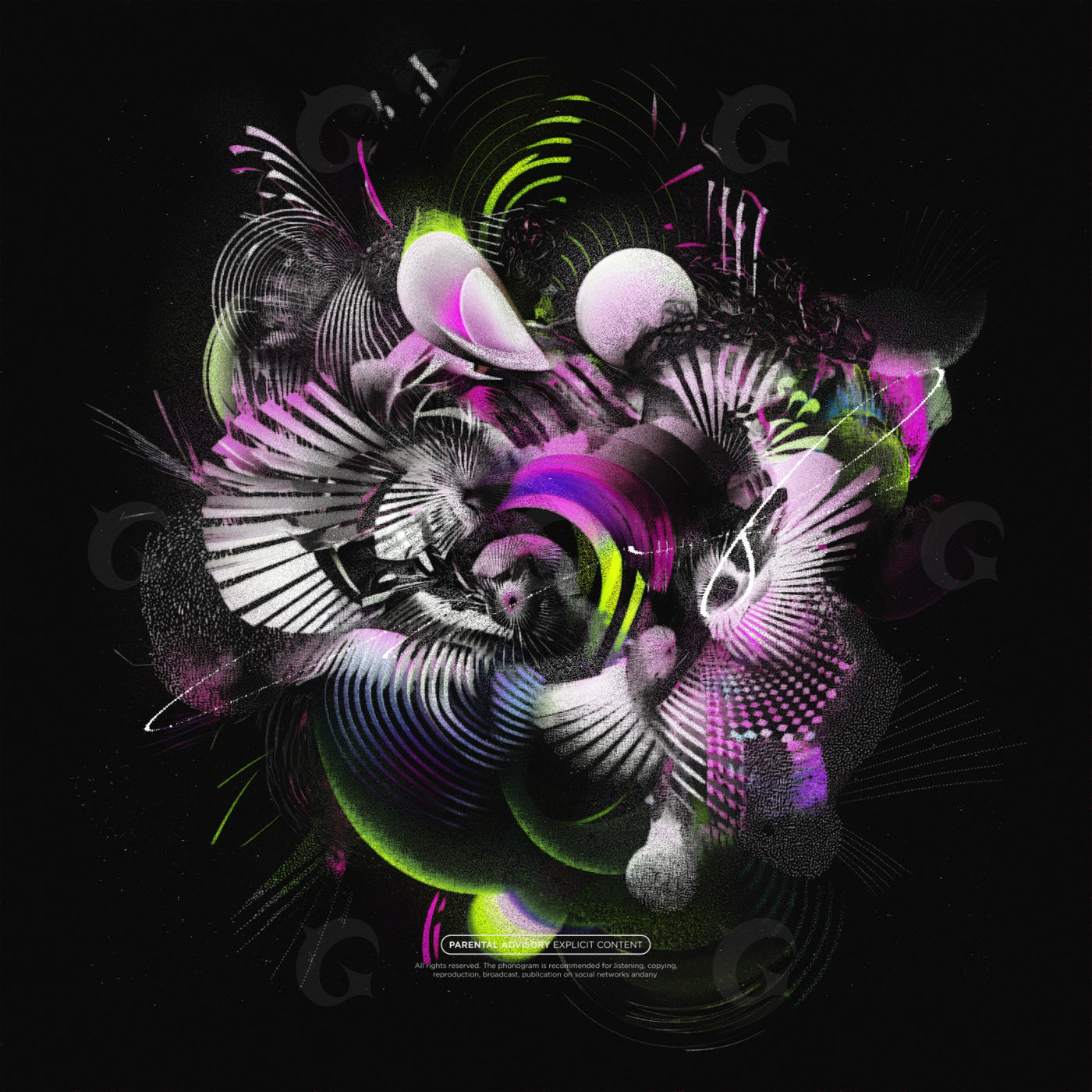 Orbiting neon feathers
