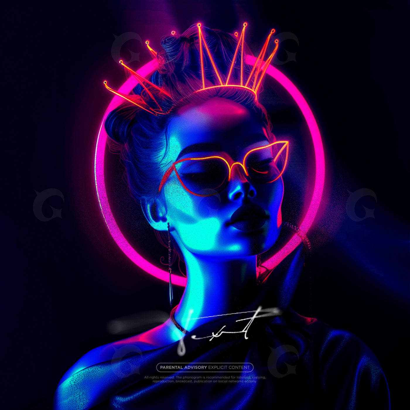 Neon crowned woman