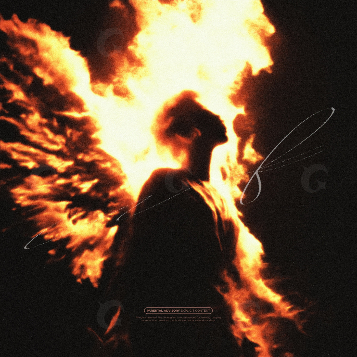 Flaming angel silhouette