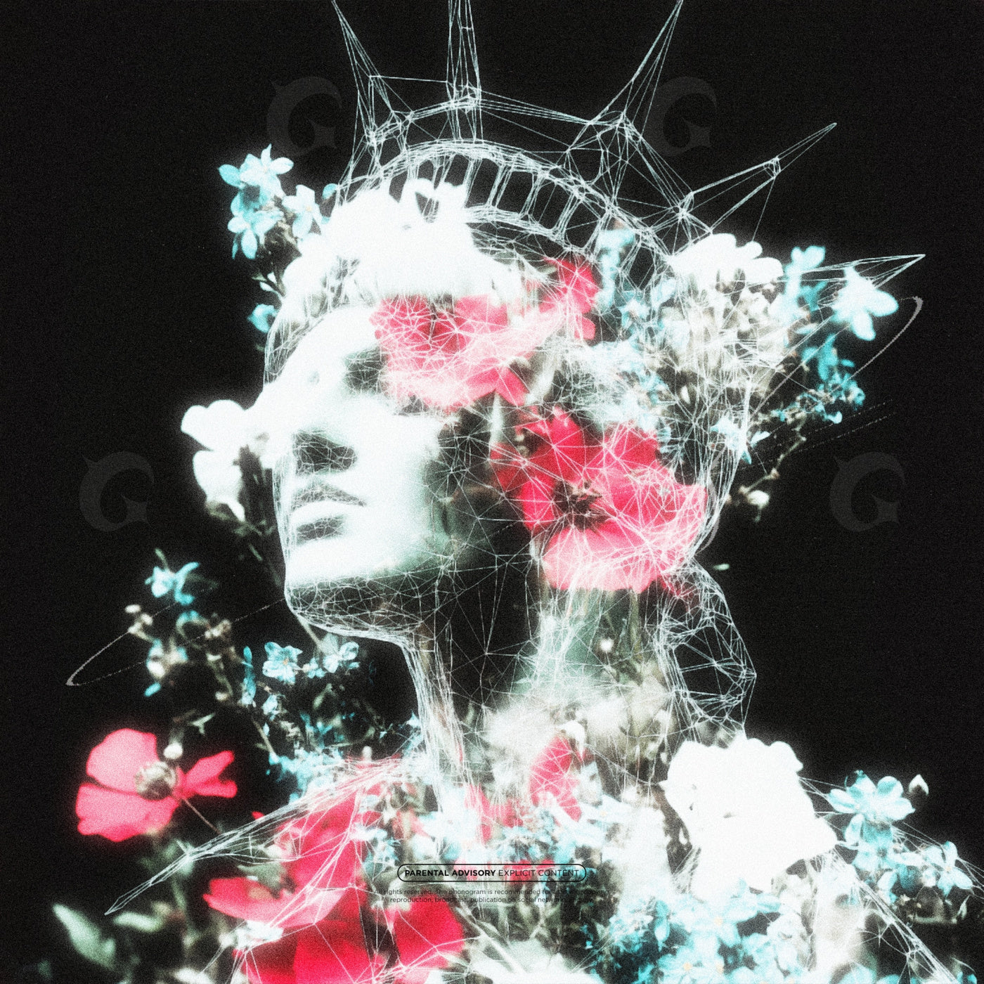 Statue crowned with flowers