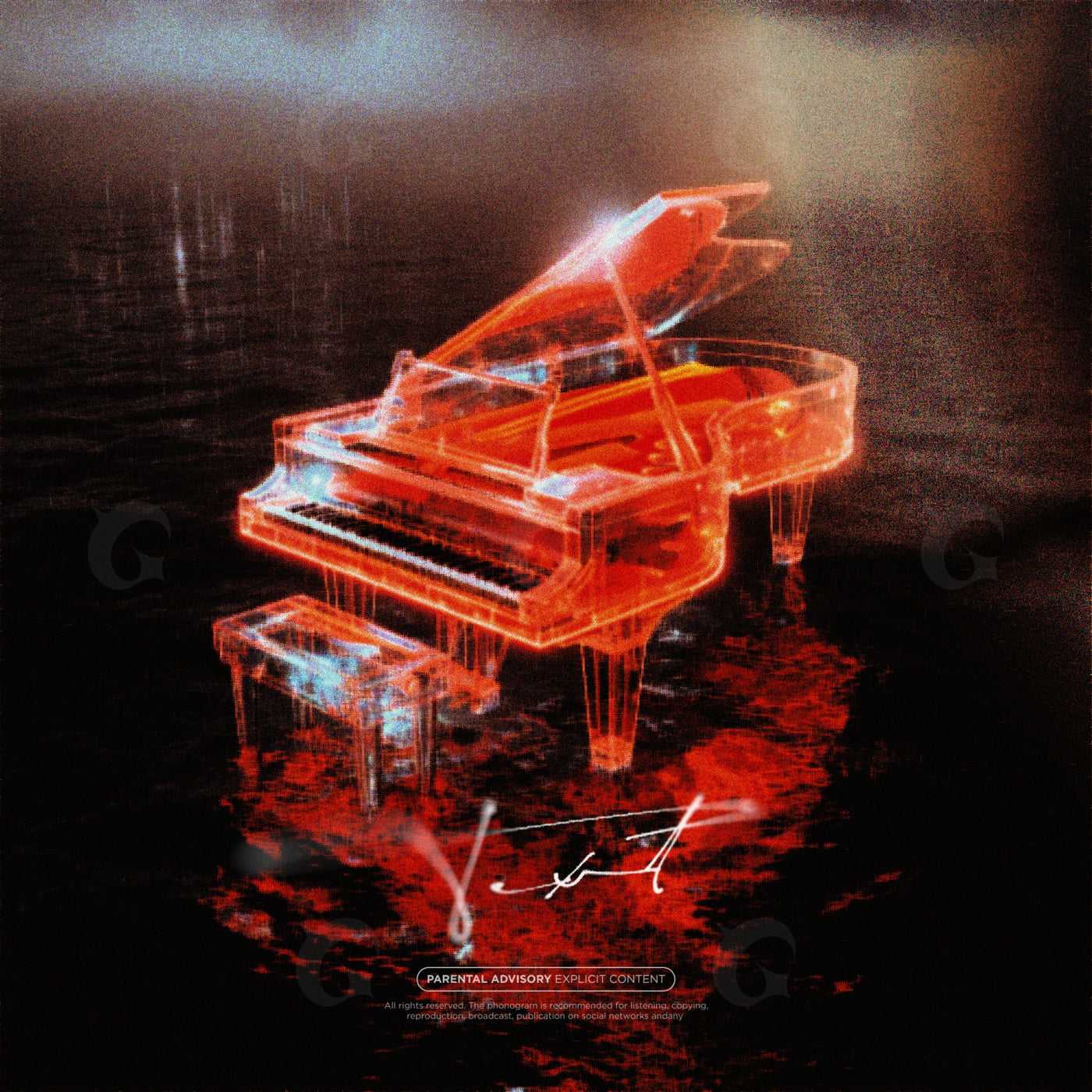 Neon piano floating