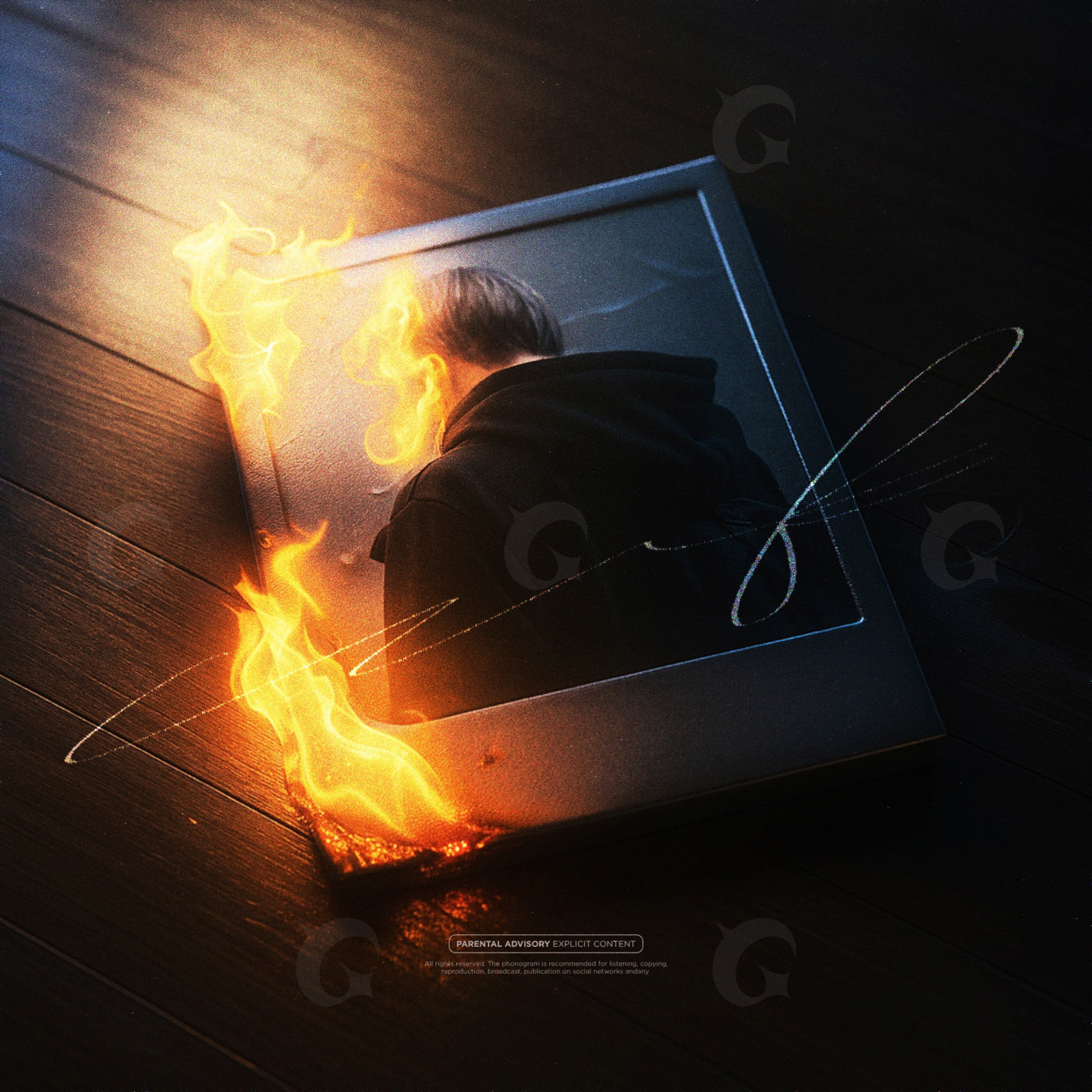 Burning polaroid portrait
