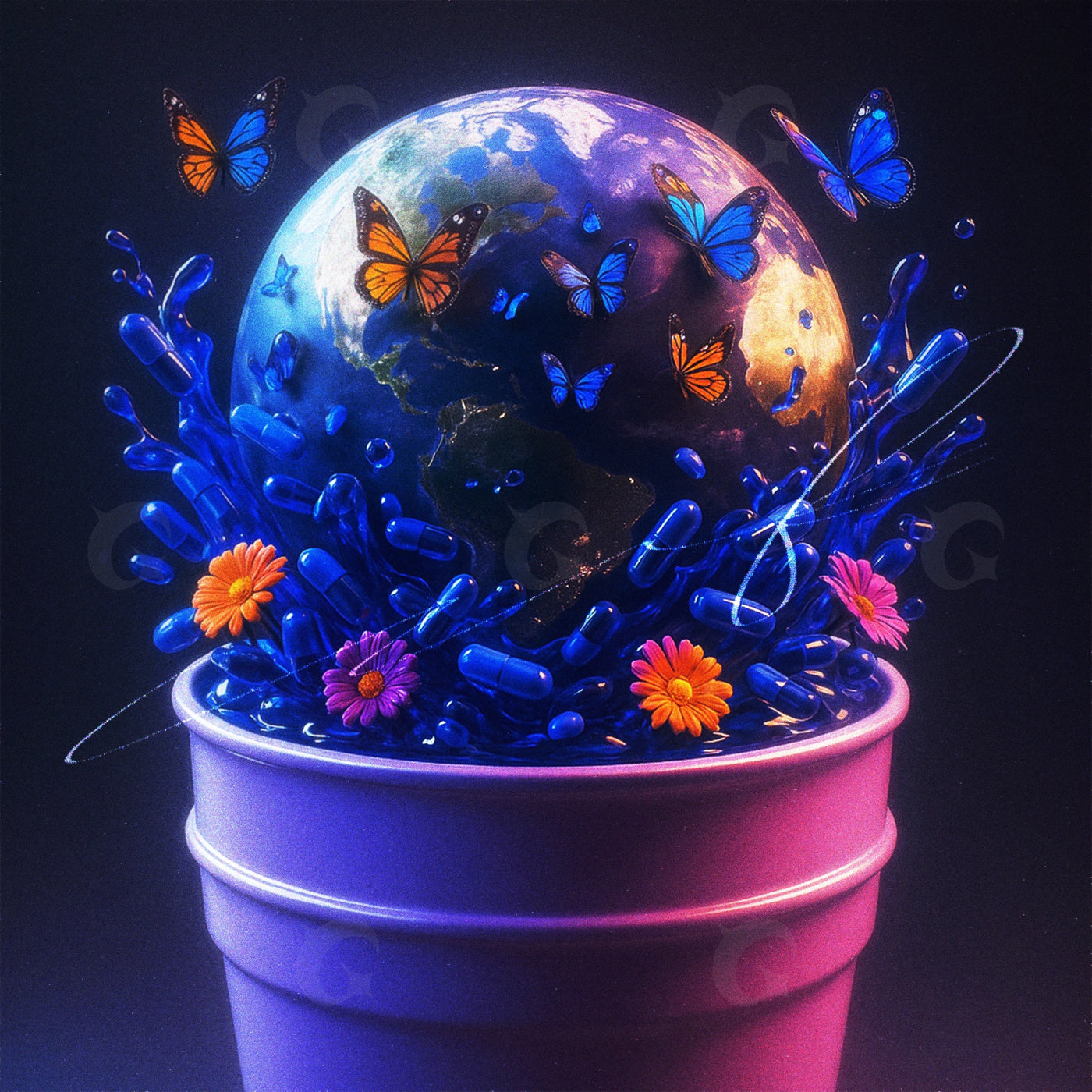 Earth rising from cup