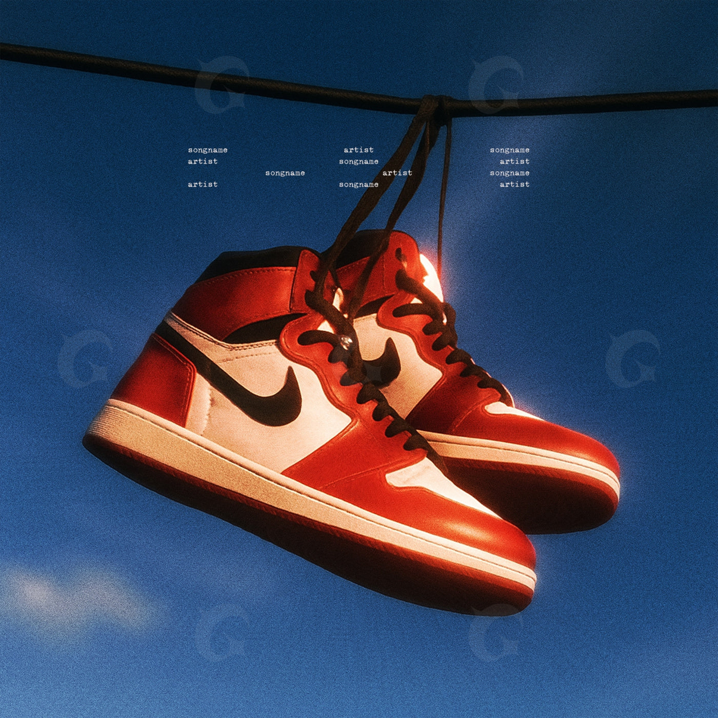 Sneakers hanging above