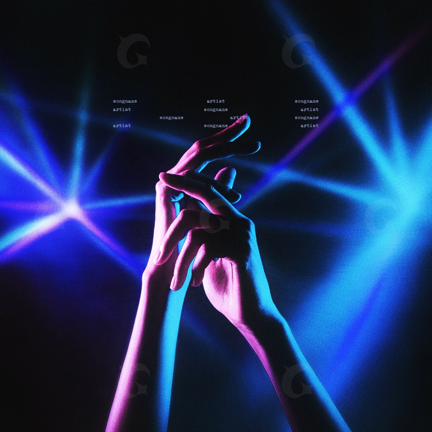 Hands amid neon