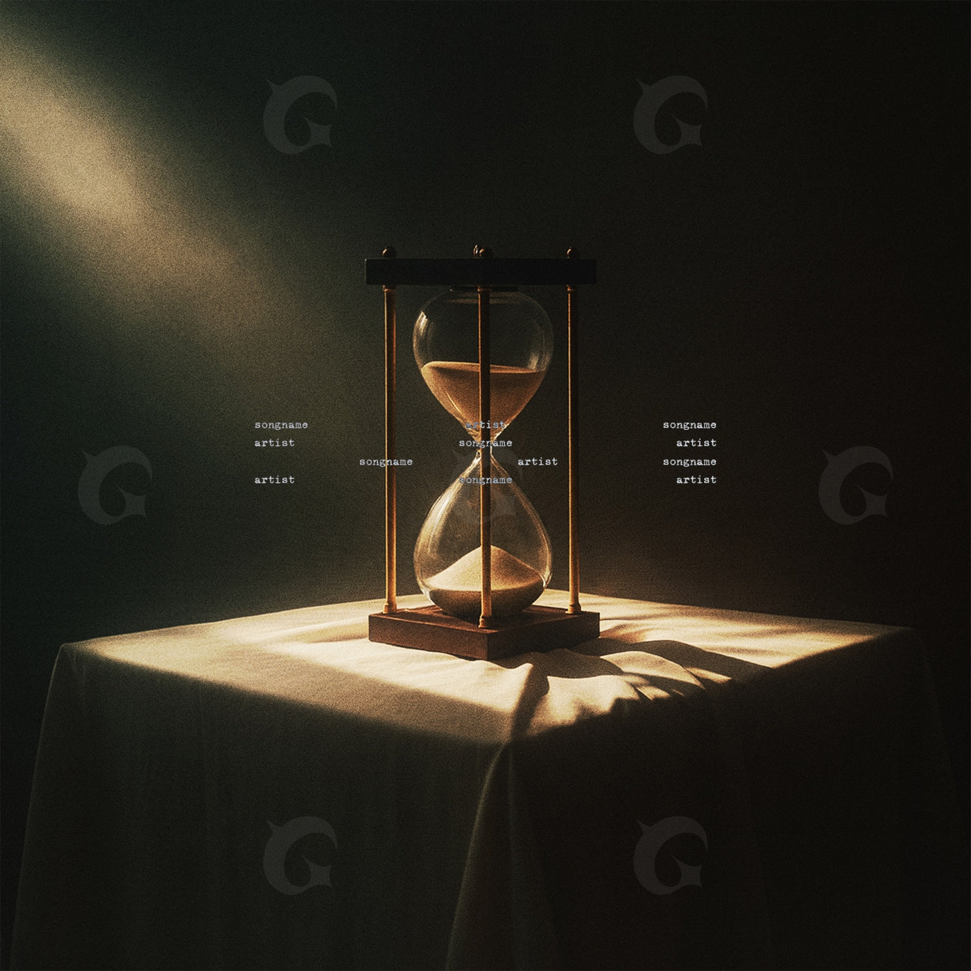 Hourglass on draped table