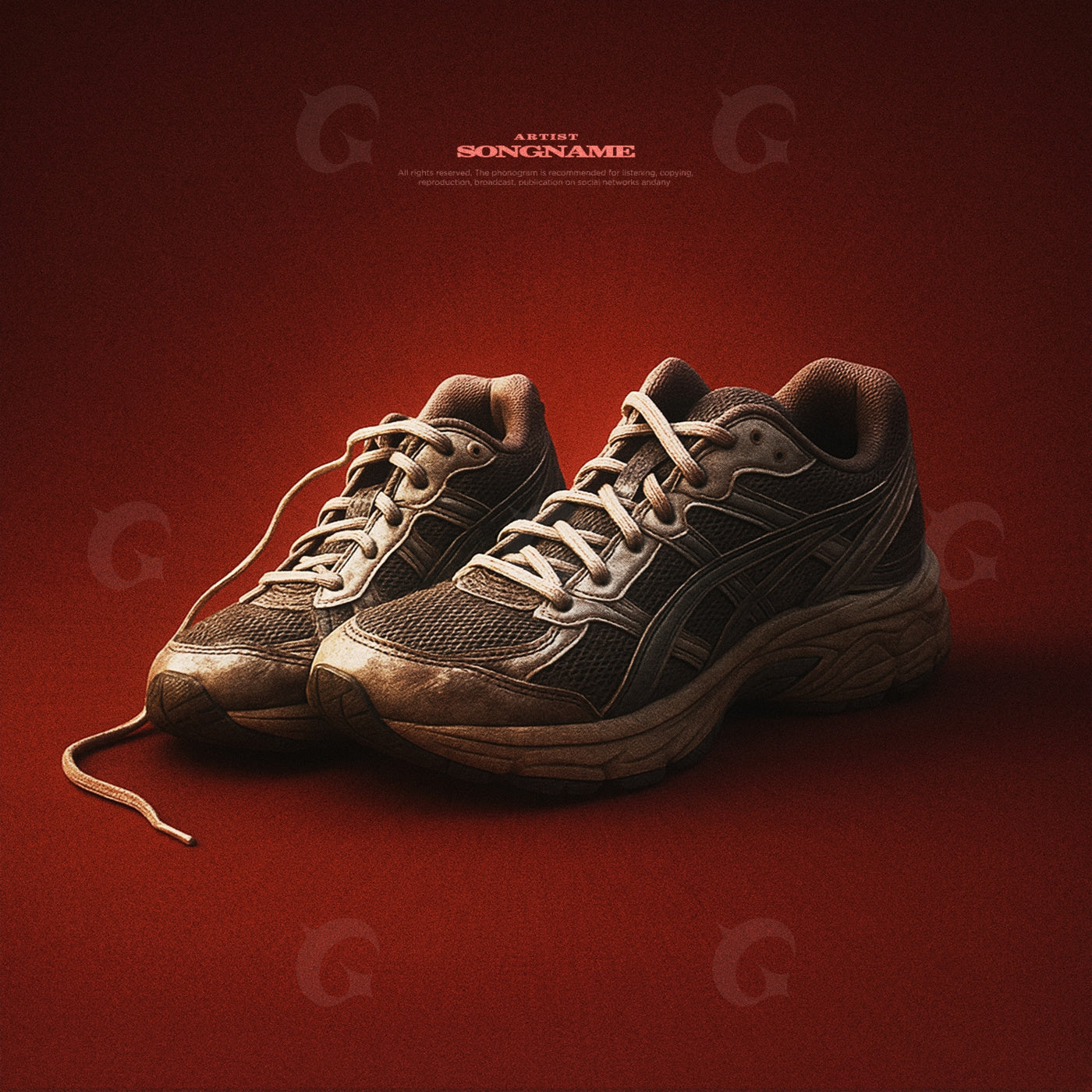 Worn running sneakers