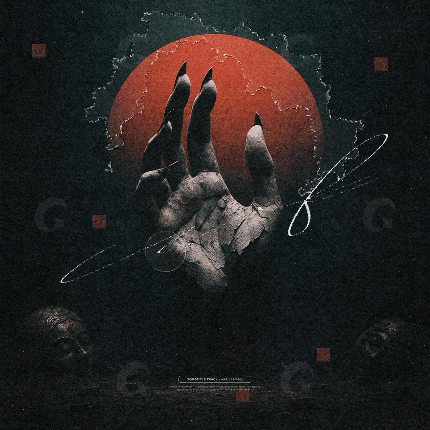 Risen hand beneath moon