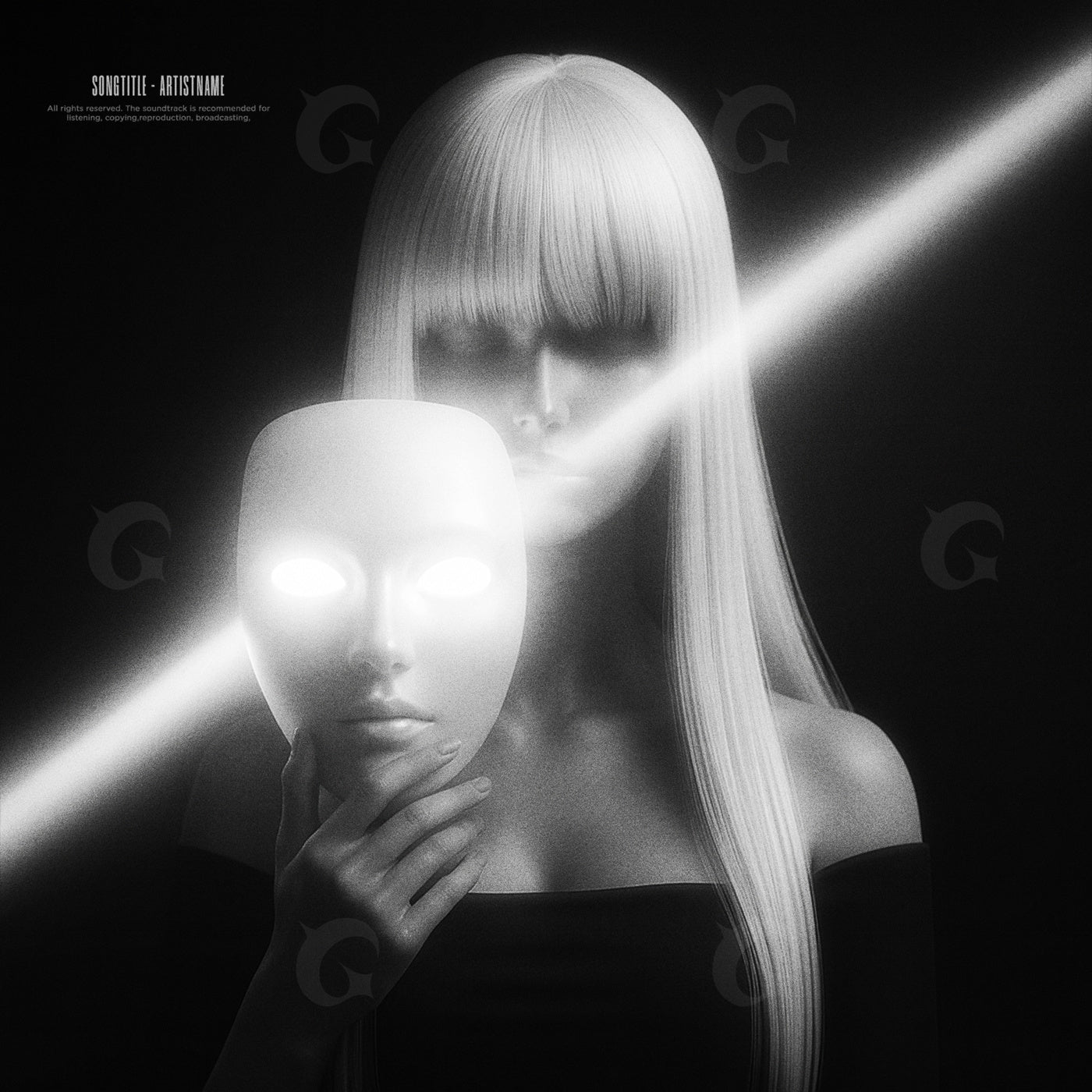 Masked woman illuminated