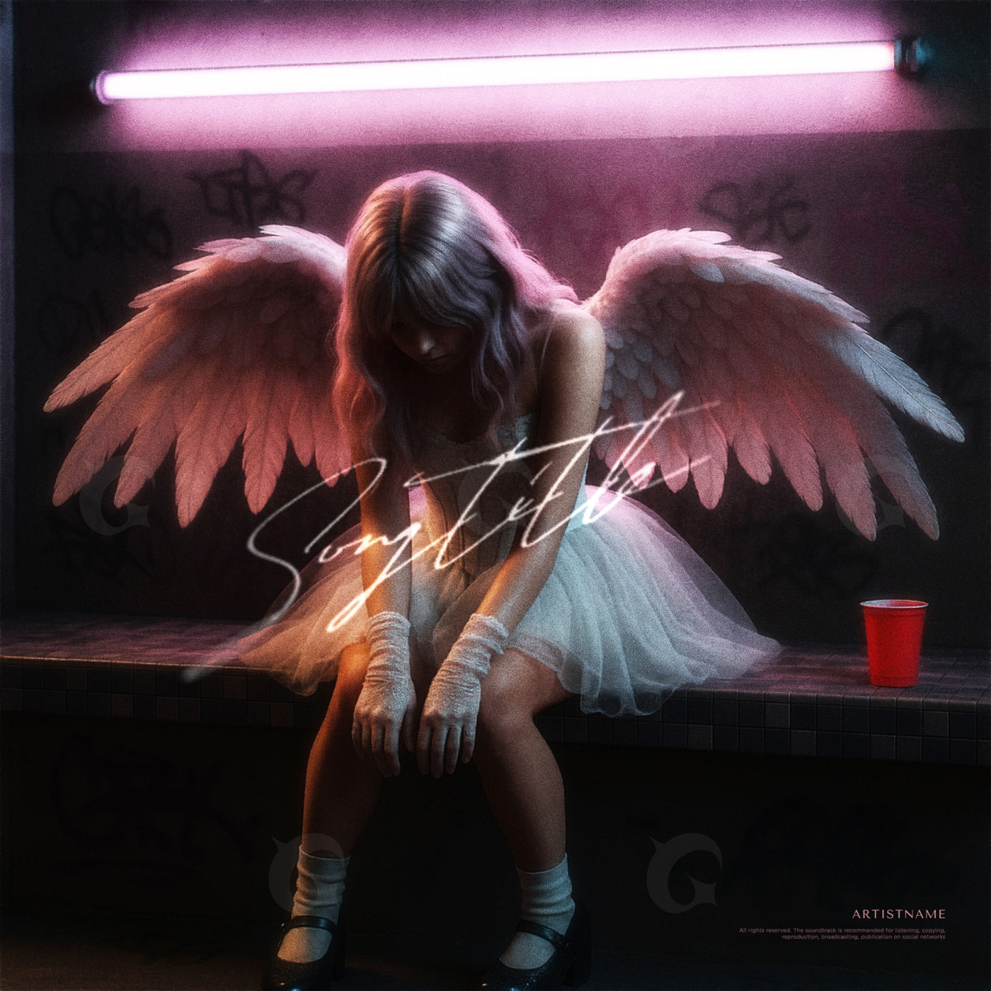 Fallen angel on bench