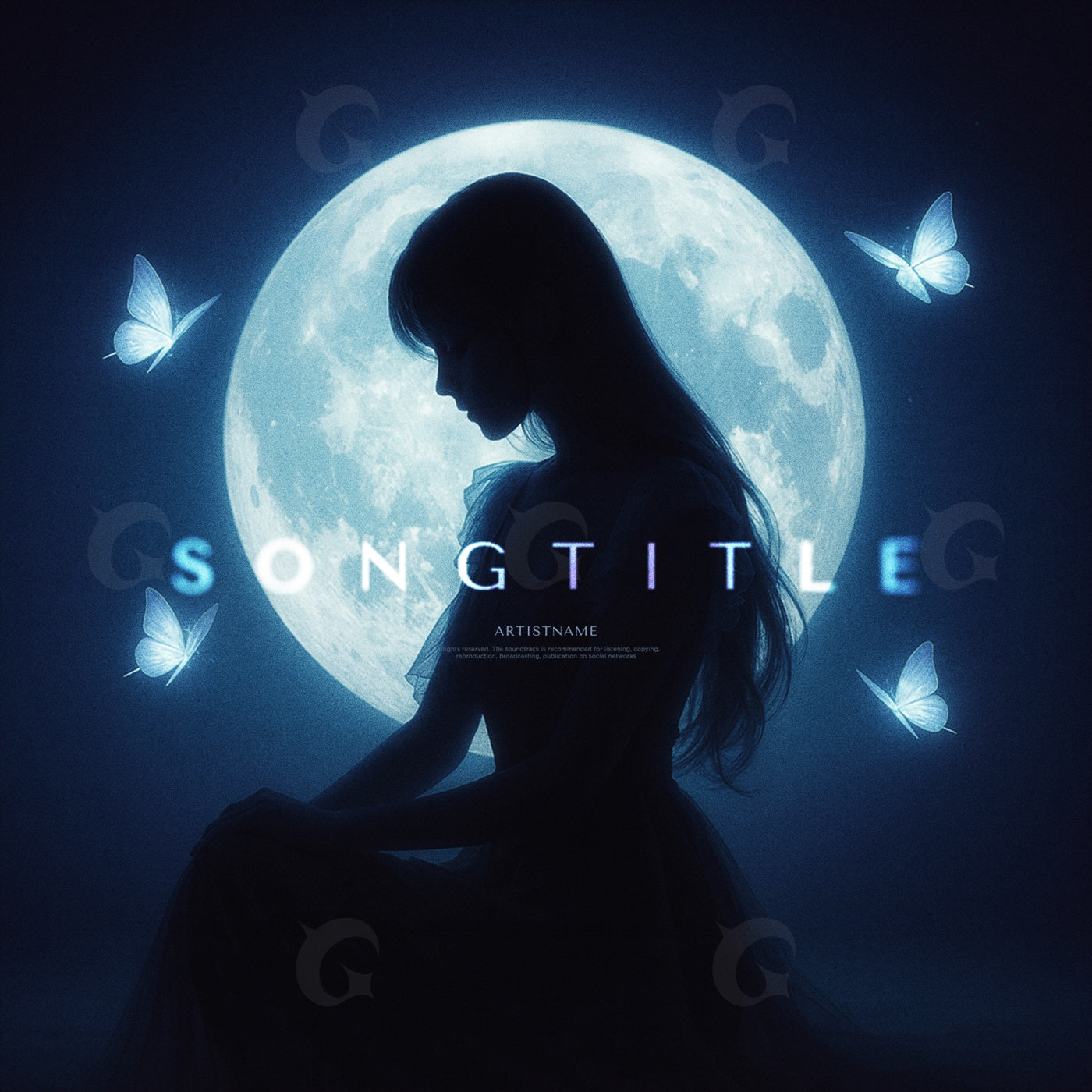 Moonlit girl with butterflies