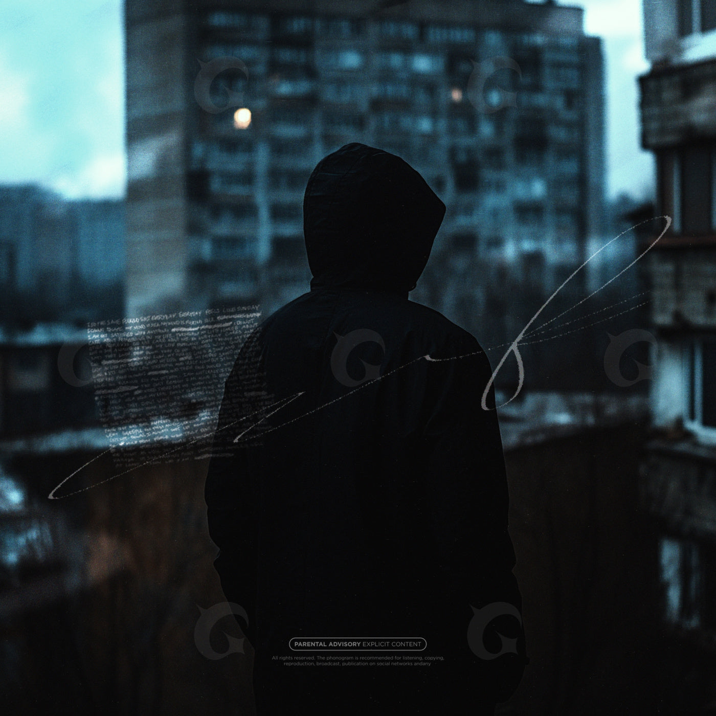 Hooded overlooking city