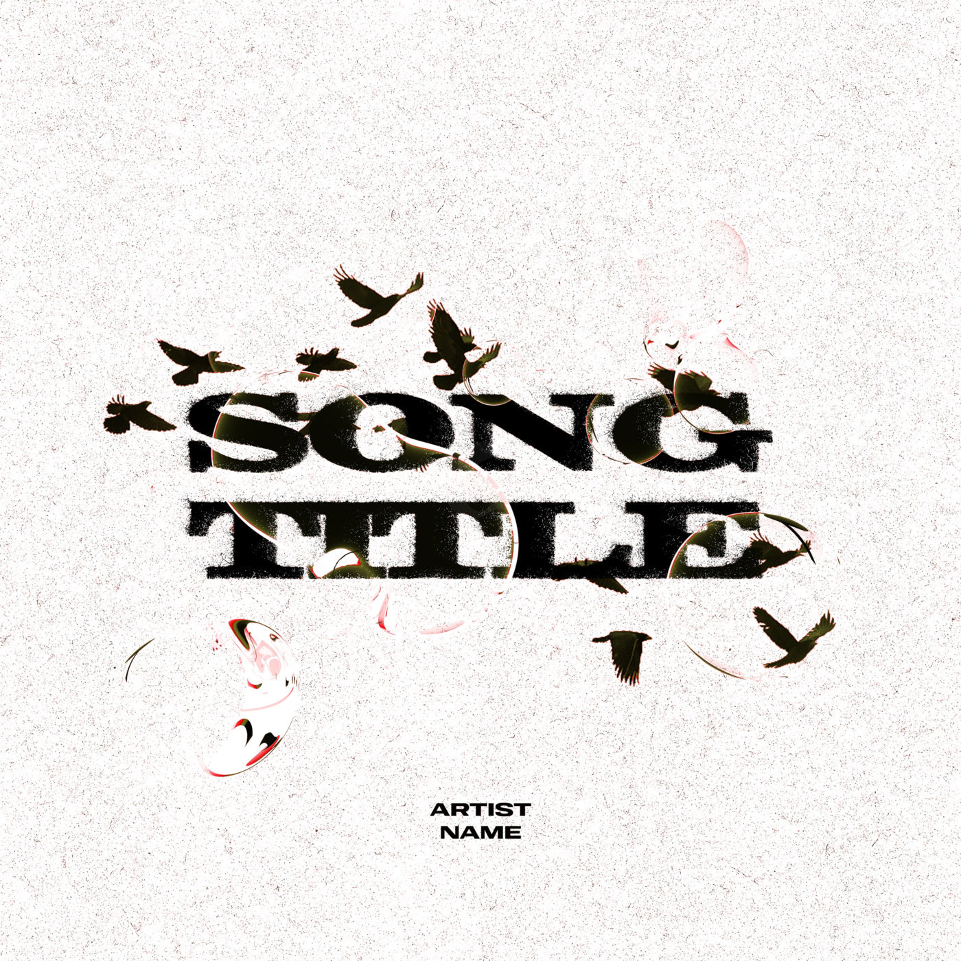 Album cover with stylized text 'SONG TITLE' and birds on a textured white background