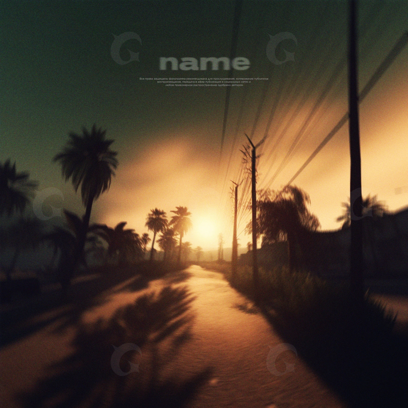 Sunset palm lined road