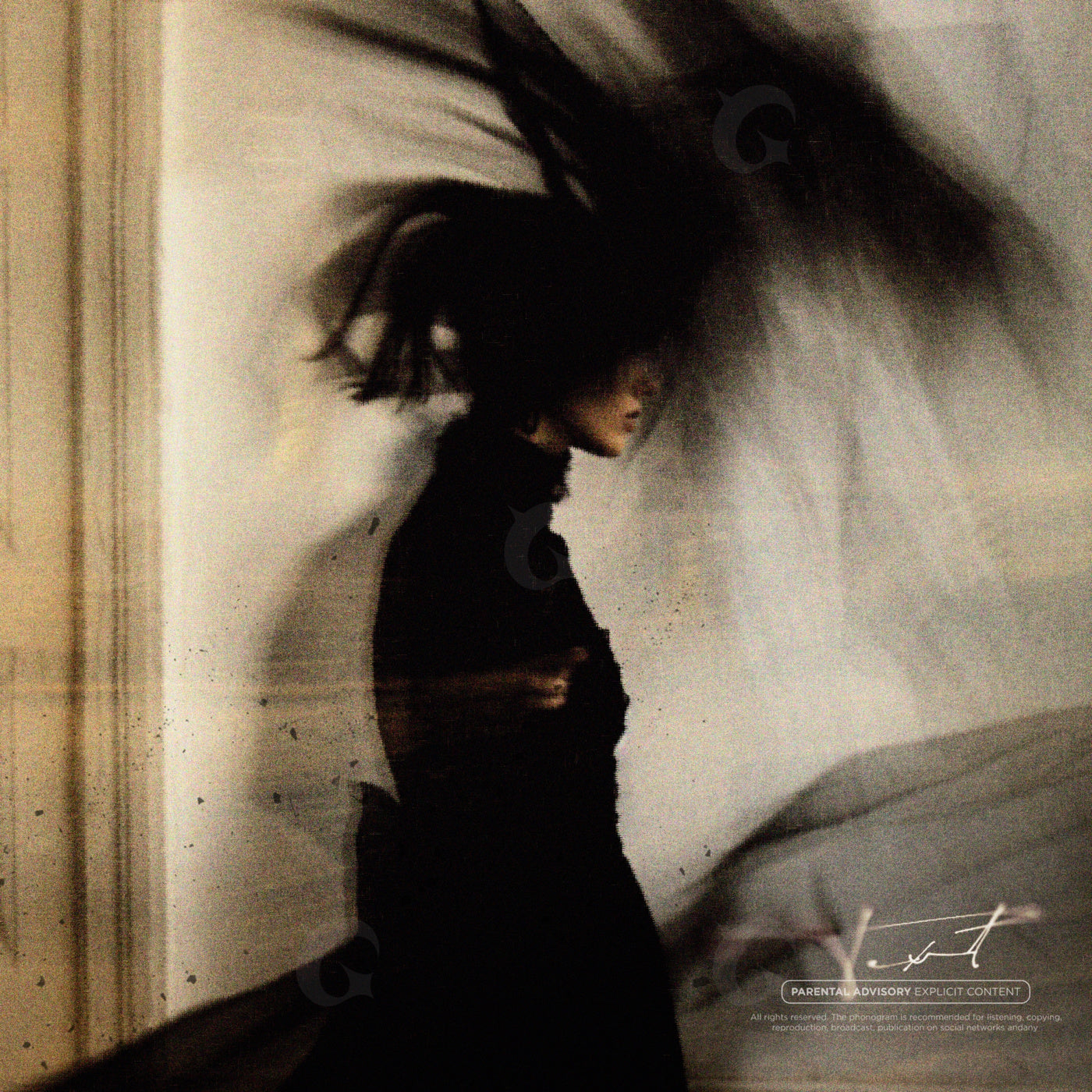 Silhouette with flying hair
