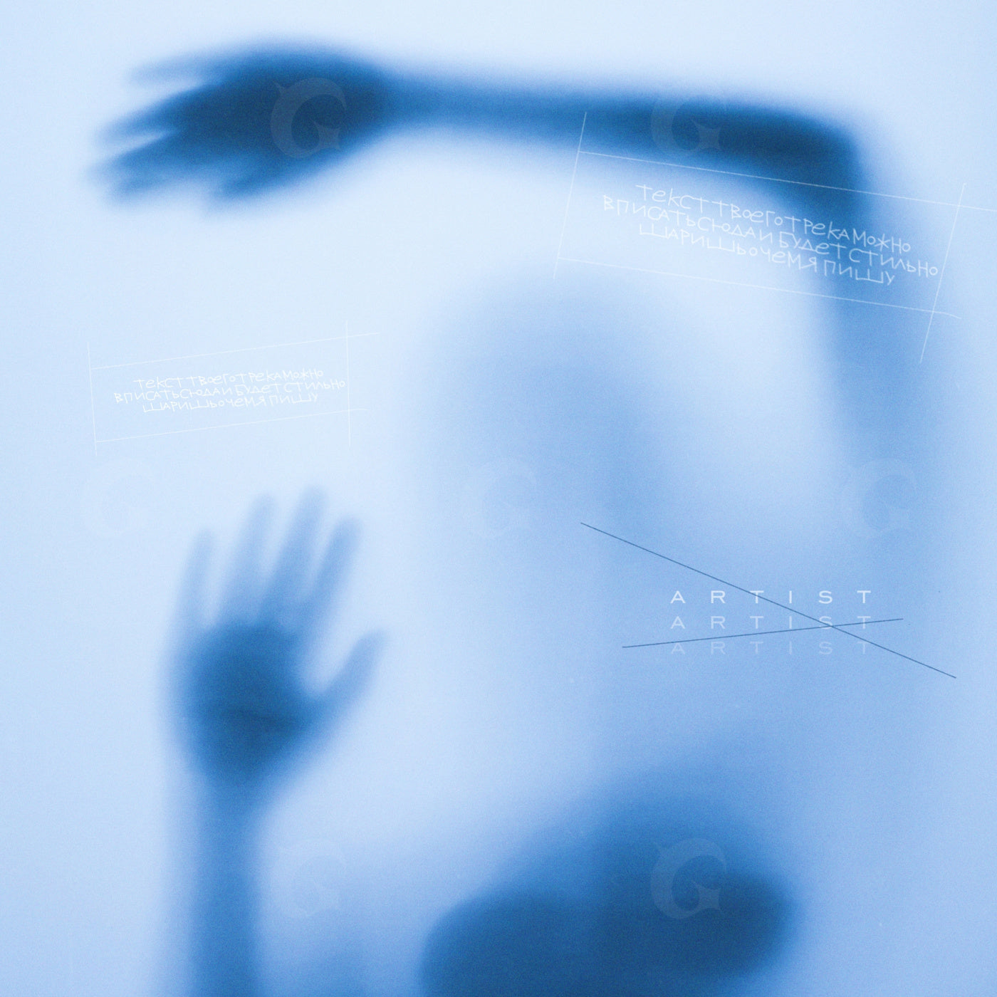 Shadowed hand against glass