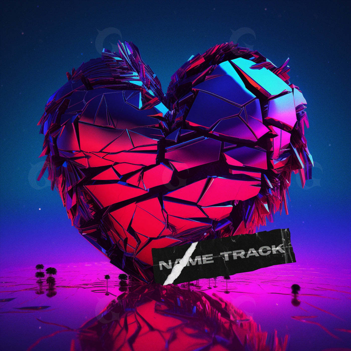 Shattered neon heart