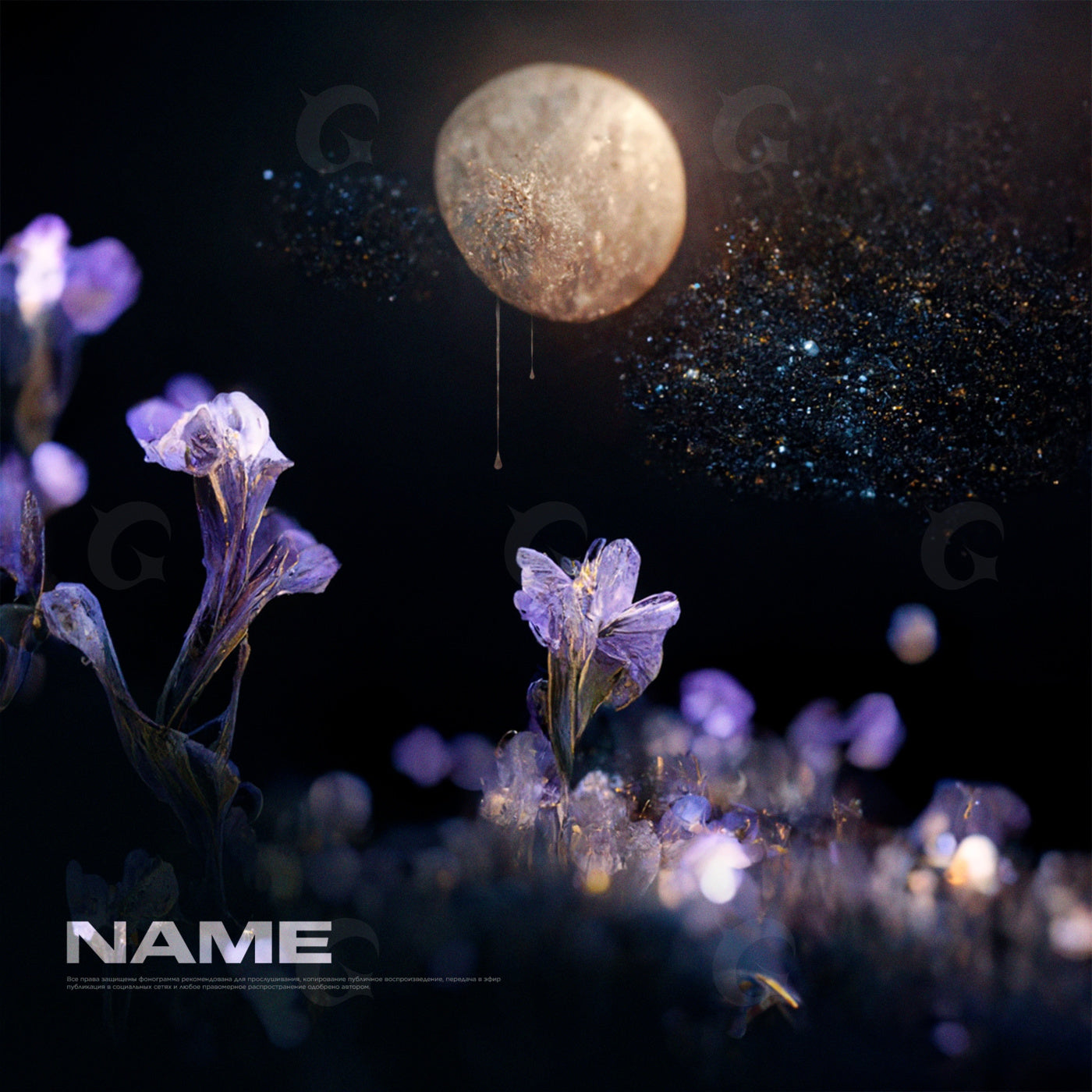 Moonlit wildflower field