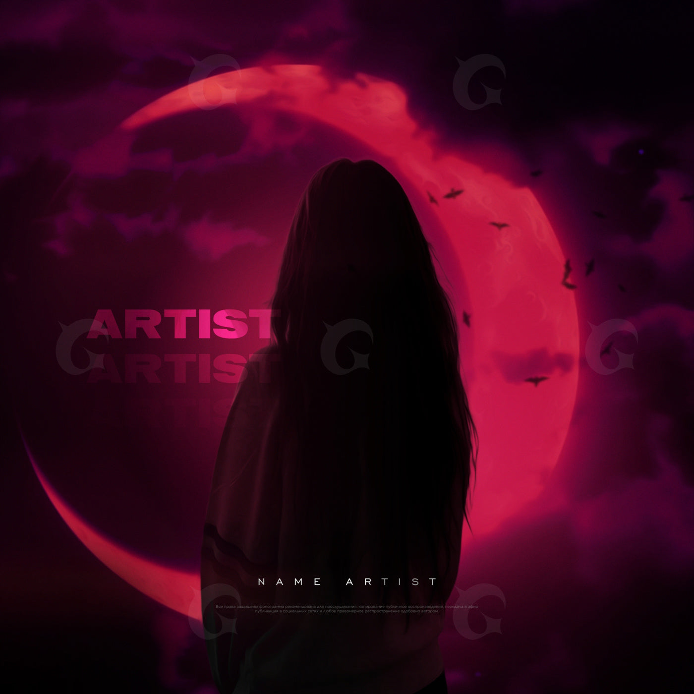 Silhouette before blood moon