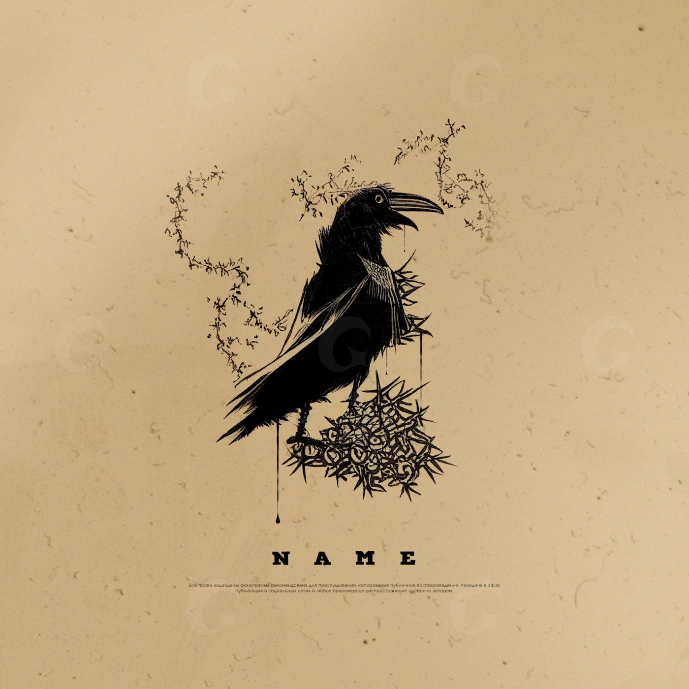 Raven perched on thorns