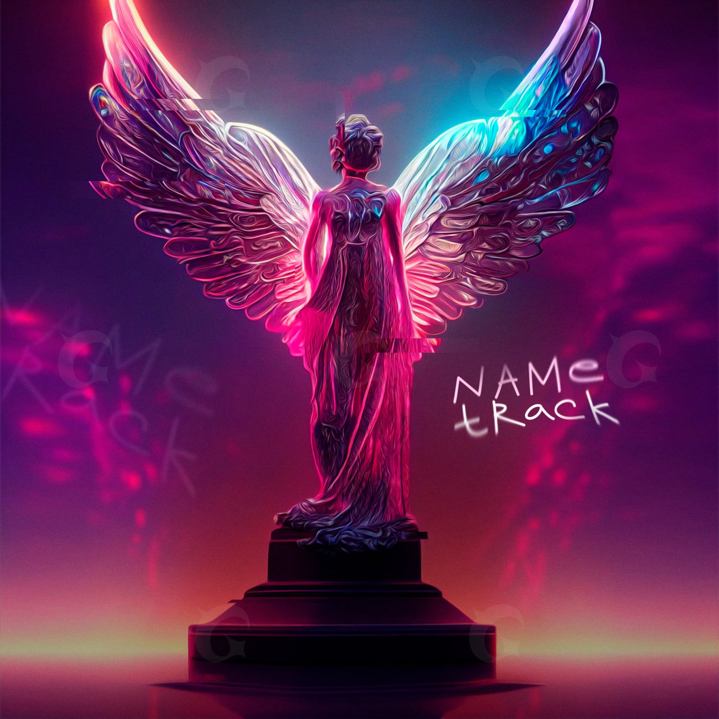 Neon winged statue